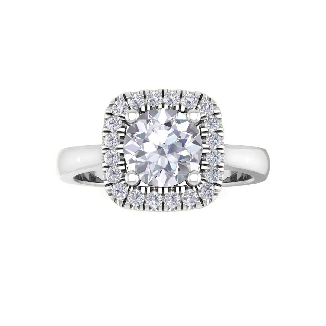 Platinum 0.75ct Round Brilliant Moissanite Halo Engagement Ring 0.13tdw