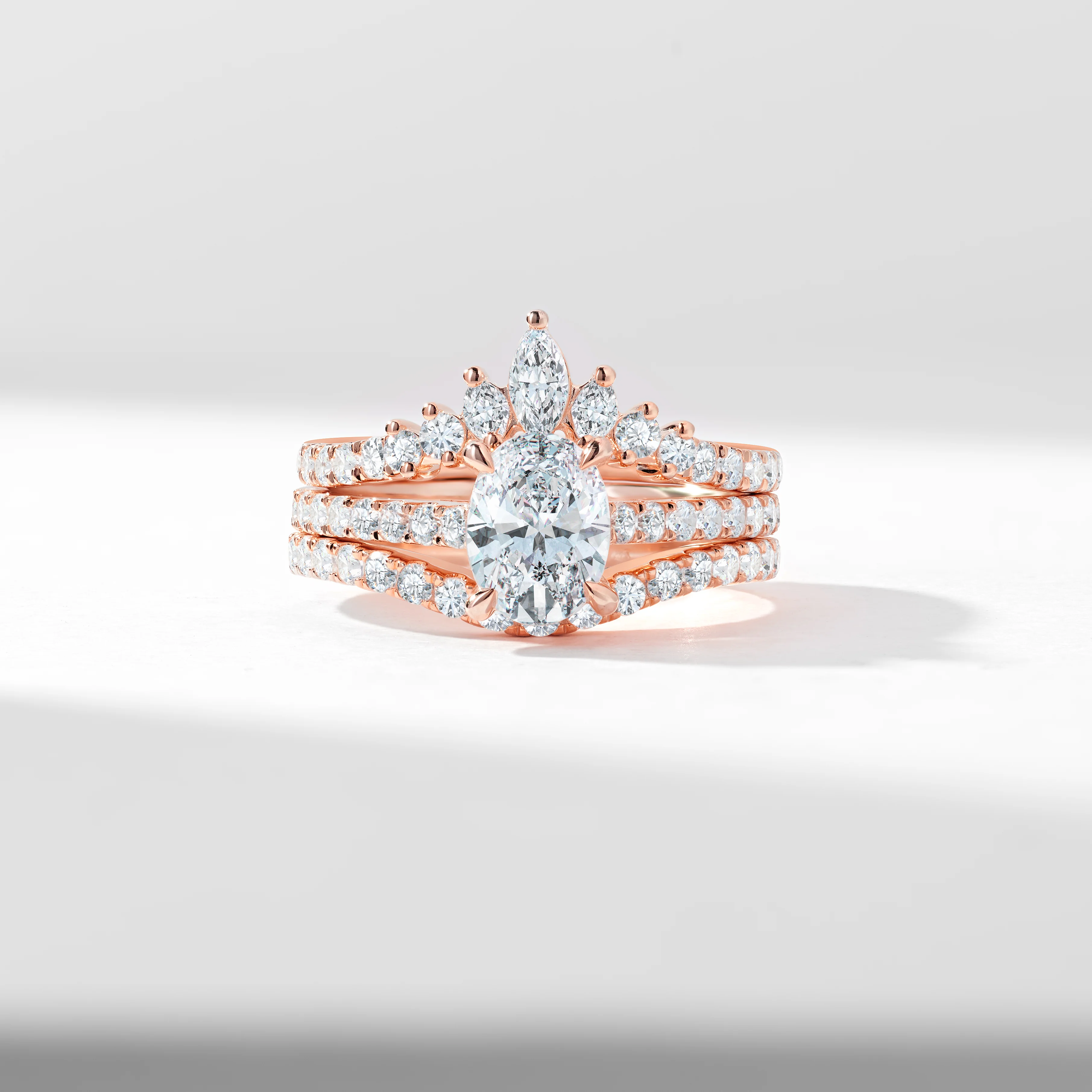 Platinum 1.25ct Oval Lab Diamond Centre With Marquise And Round Brilliant Contoured Wedding And Eternity Rings Bridal Set 2.0tdw - Image 6