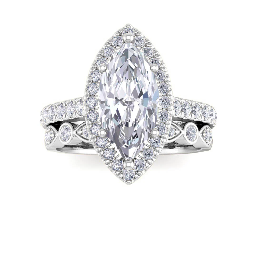 Platinum 2.0ct Marquise Diamond Halo Bridal Set 2.5tdw
