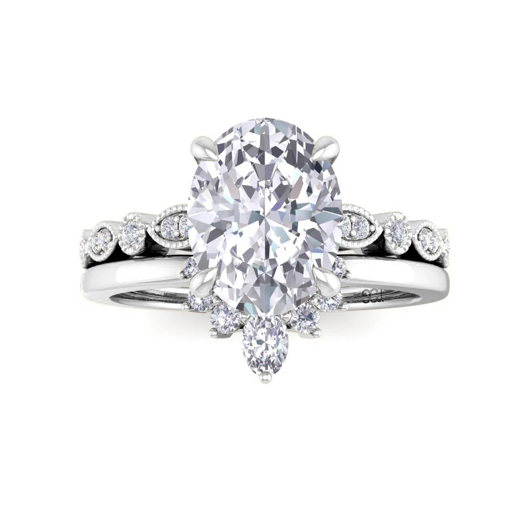 Platinum 2.0ct Oval Moissanite Tiara Bridal Set 0.17tdw