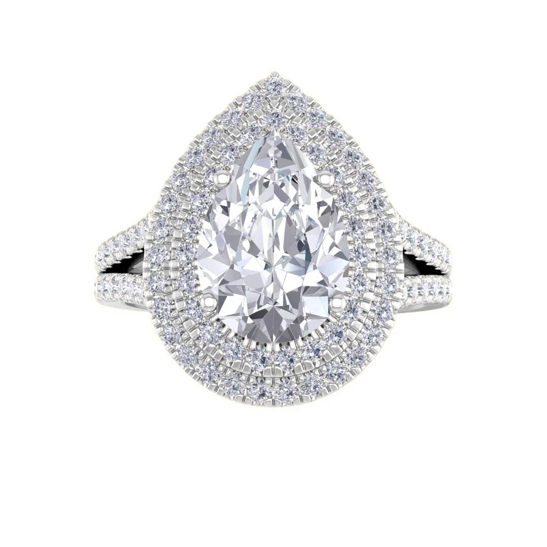 Platinum 2.0ct Pear Lab Diamond Double Halo Engagement Ring 2.5tdw