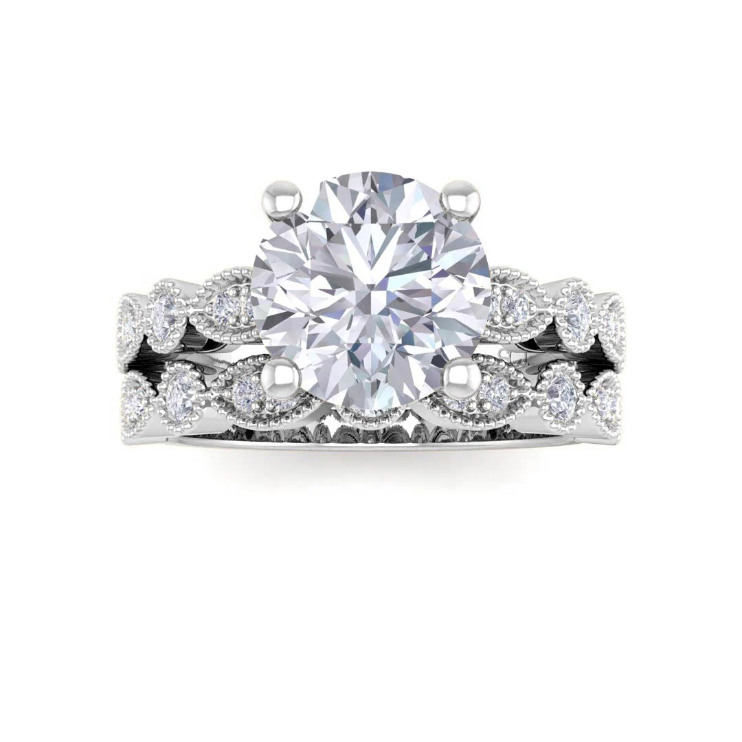 Platinum Round Brilliant Lab Diamond Milgrain Bridal Set 2.25tdw
