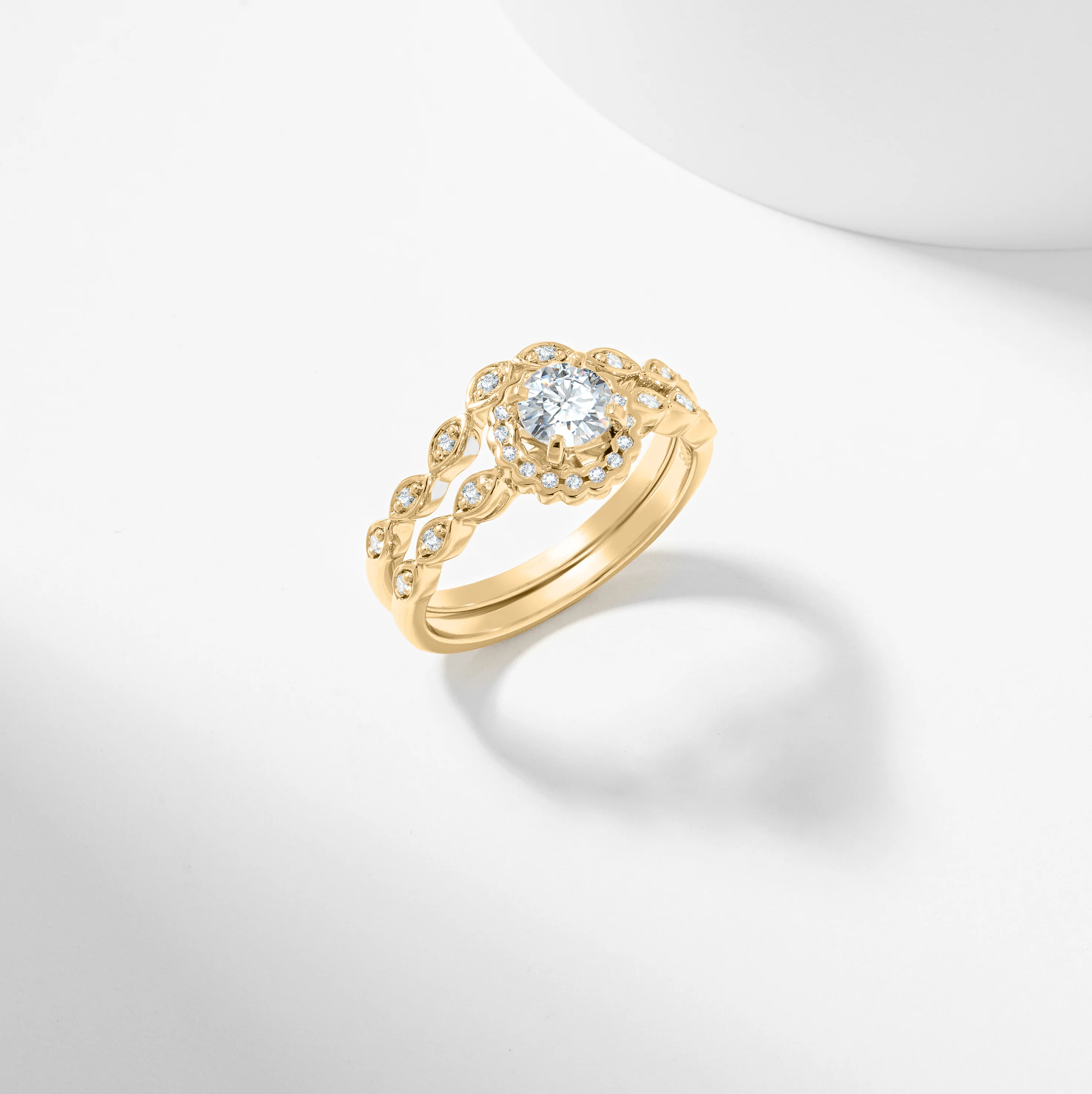 Round Brilliant Lab Grown Diamond Scallop Halo Bridal Set 0.7tdw - Image 5