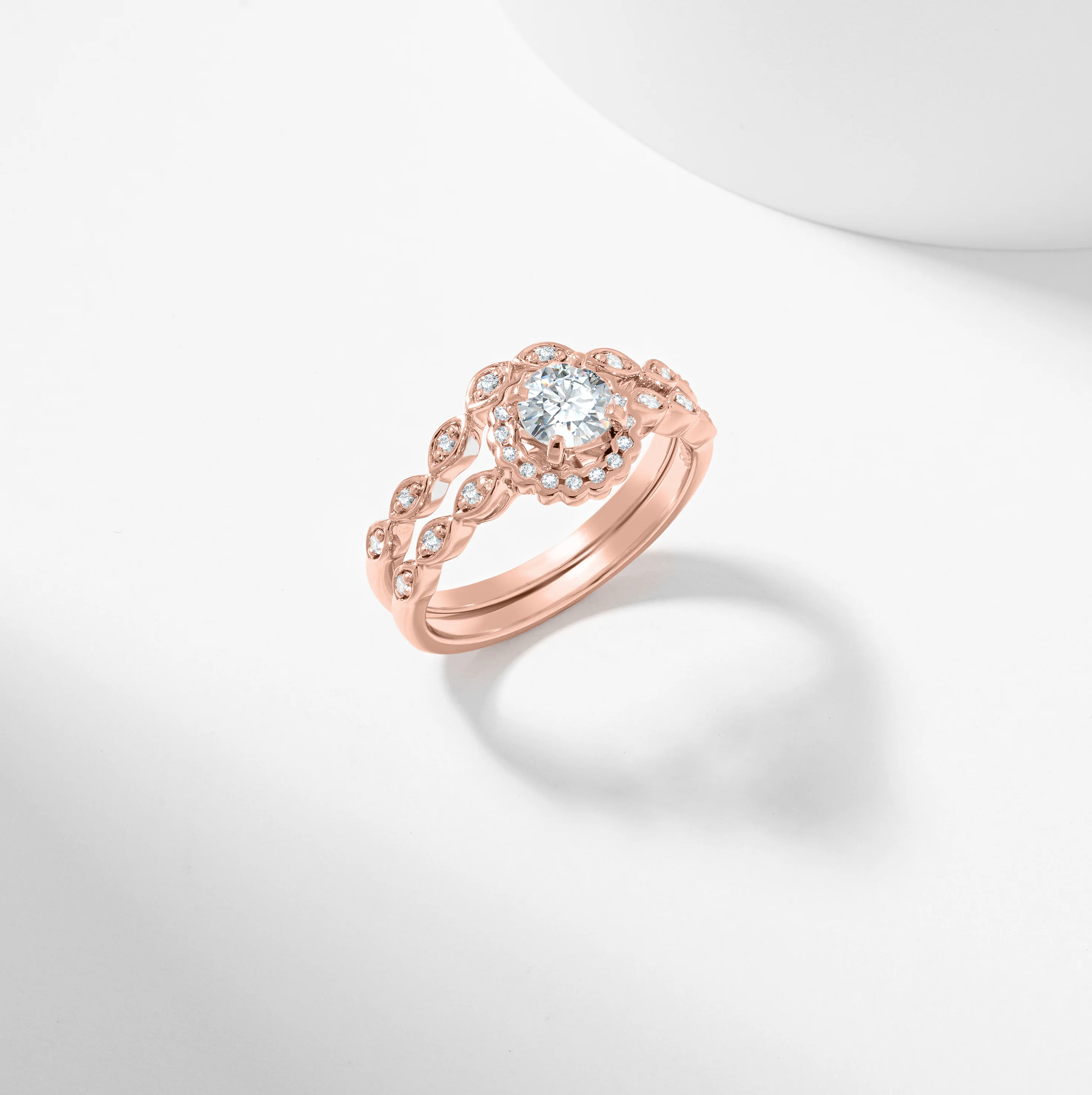 Round Brilliant Lab Grown Diamond Scallop Halo Bridal Set 0.7tdw - Image 2