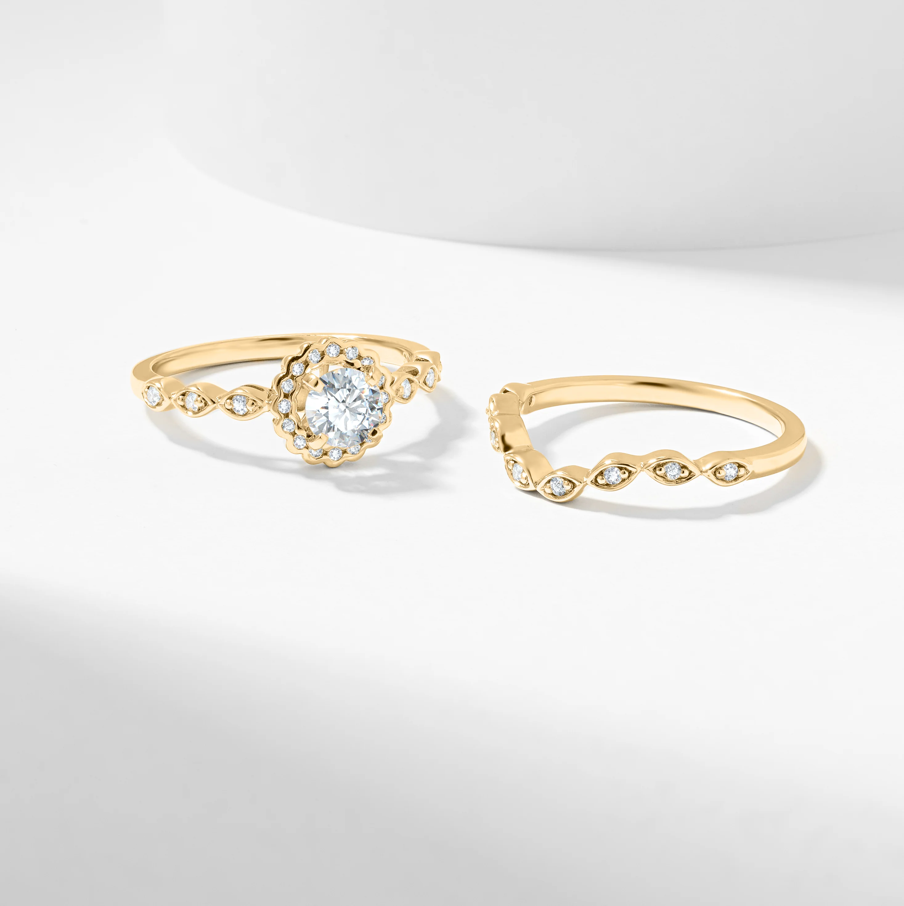 Round Brilliant Lab Grown Diamond Scallop Halo Bridal Set 0.7tdw - Image 8