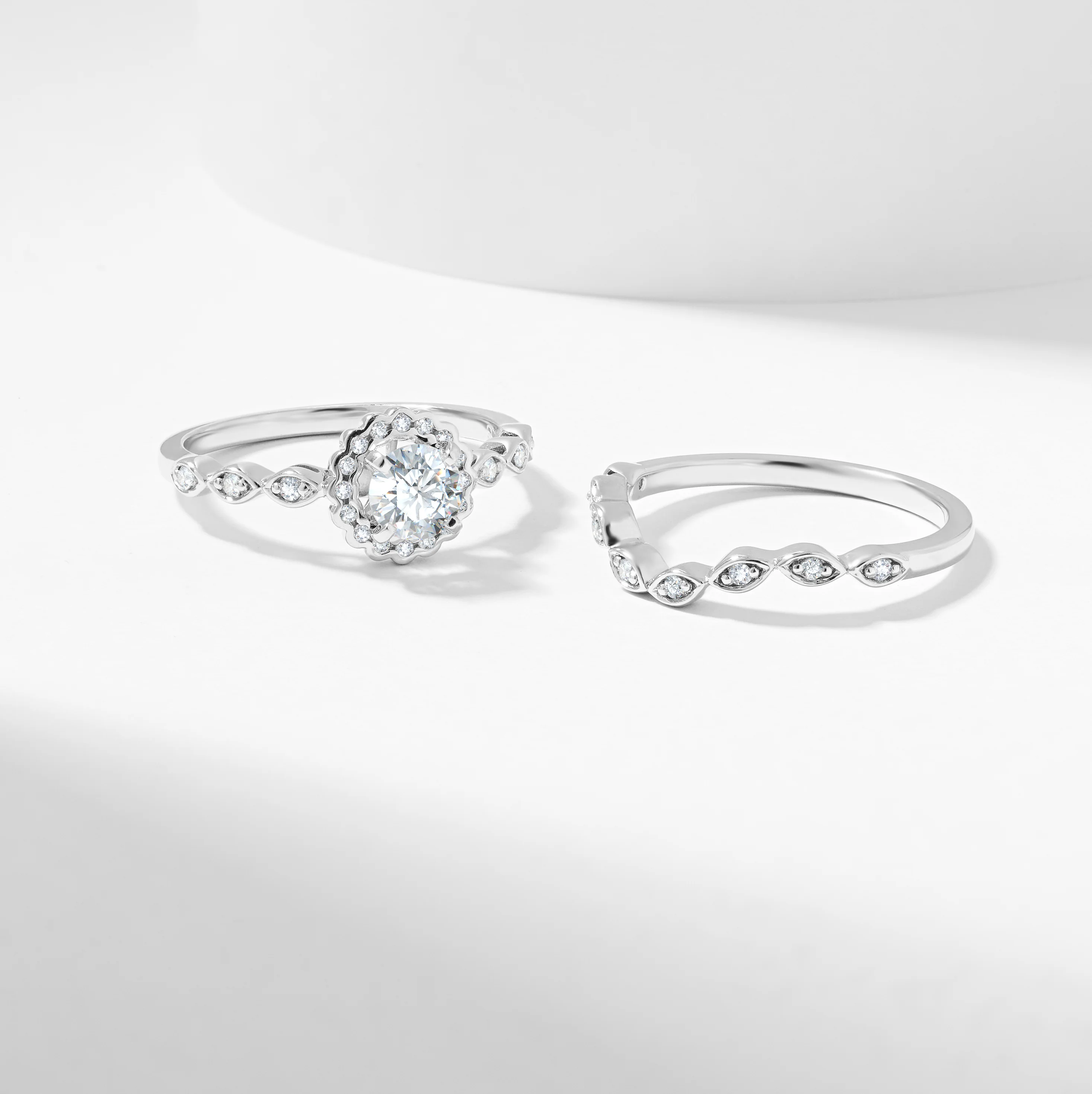 Round Brilliant Lab Grown Diamond Scallop Halo Bridal Set 0.7tdw - Image 7