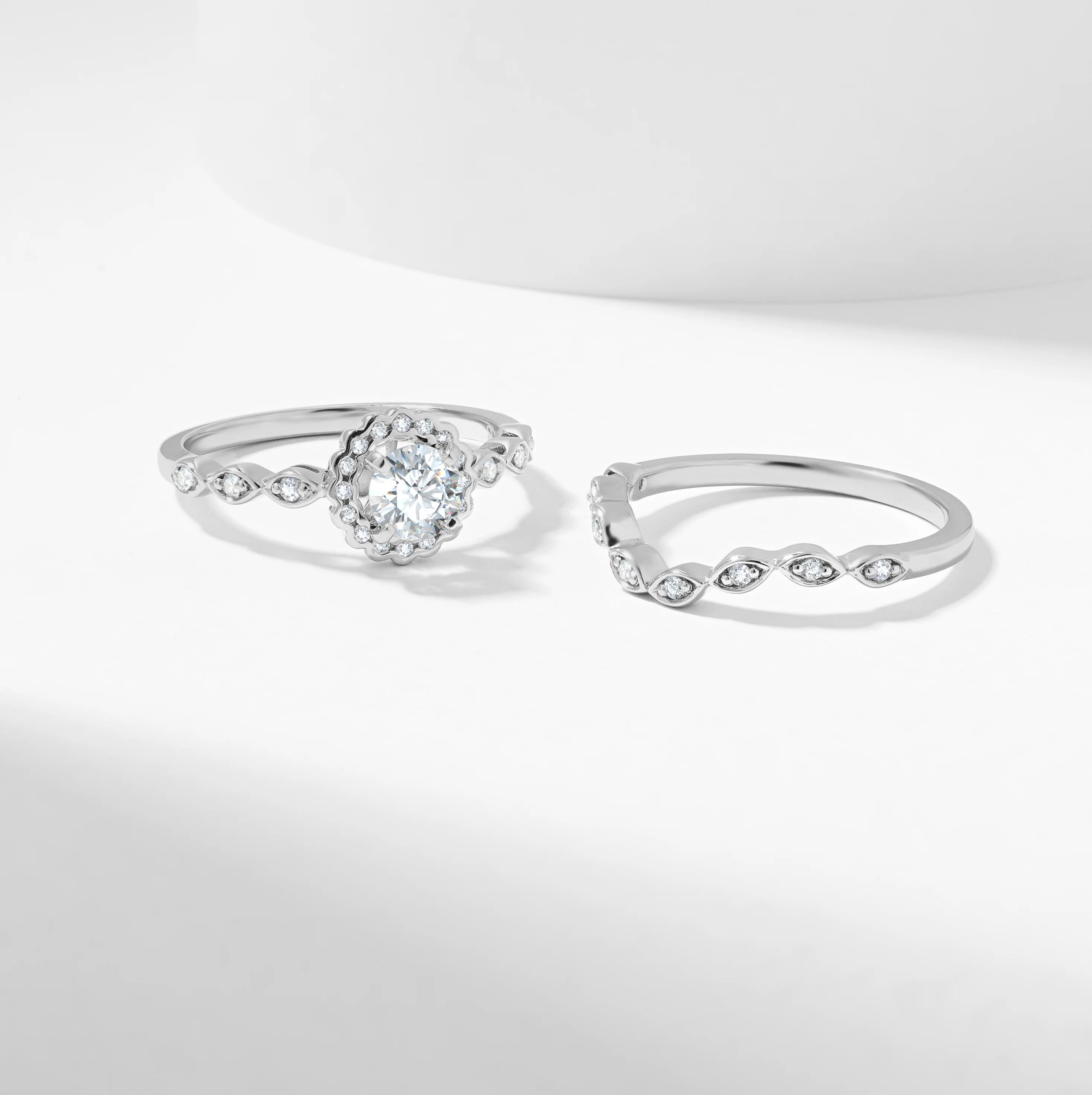Round Brilliant Lab Grown Diamond Scallop Halo Bridal Set 0.7tdw - Image 6