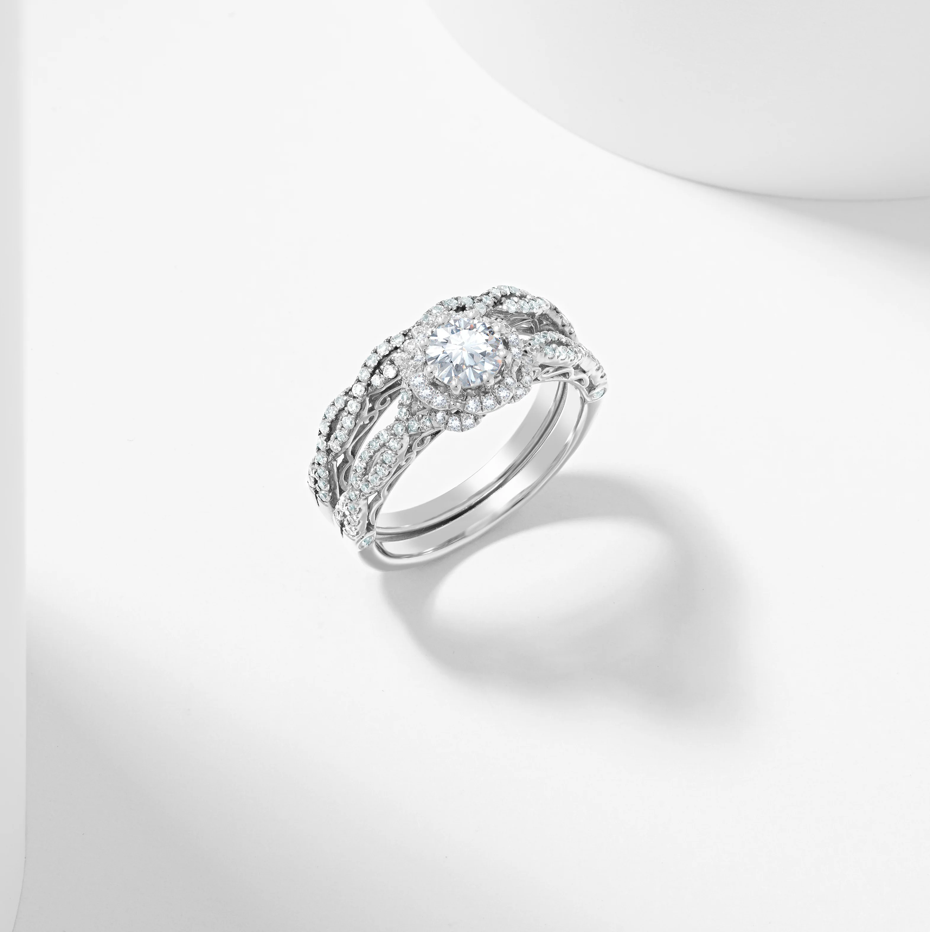 Round Brilliant Lab Grown Diamond Flower Halo Bridal Set 1.5tdw - Image 3