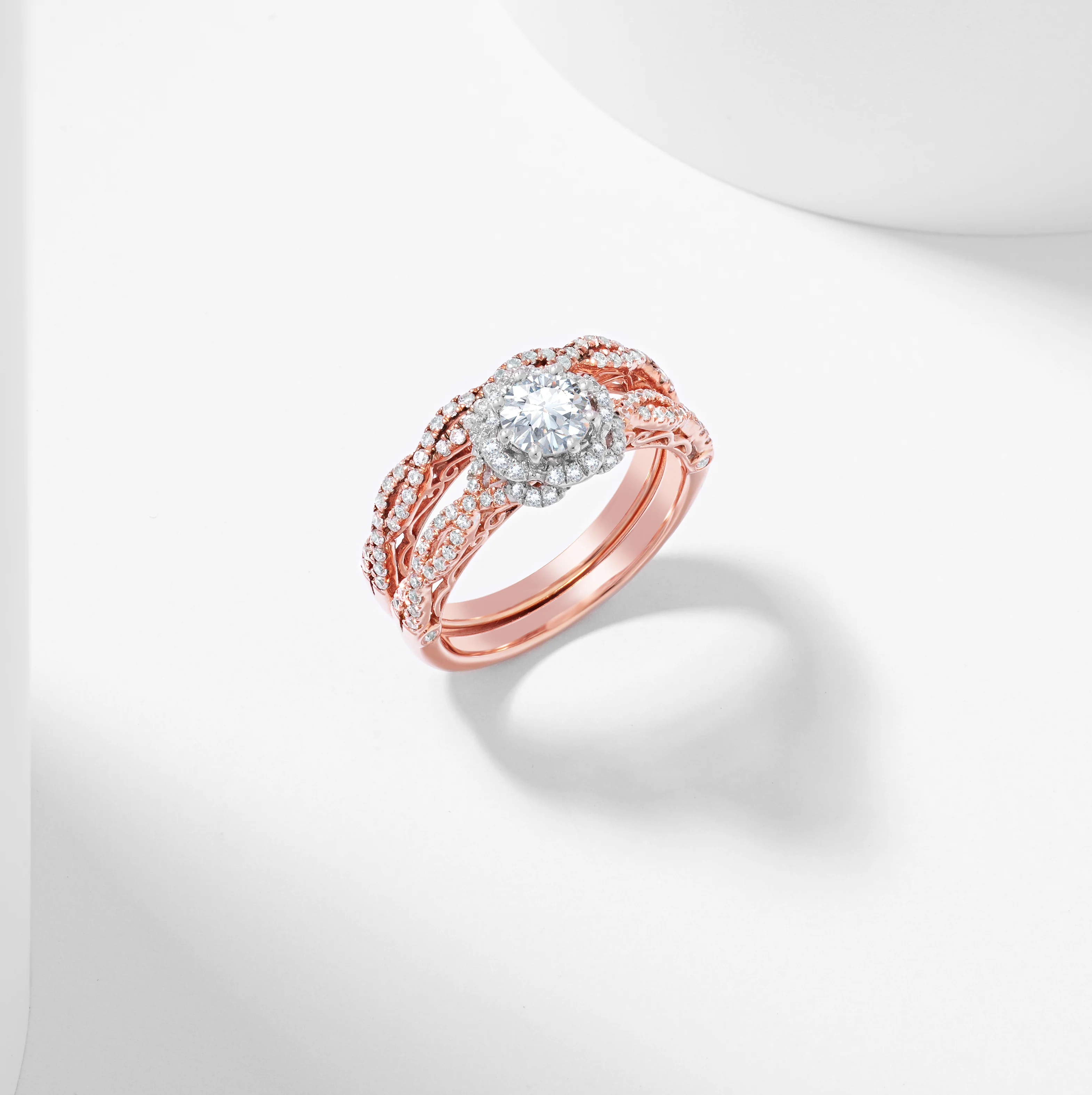 Round Brilliant Lab Grown Diamond Flower Halo Bridal Set 1.5tdw - Image 4