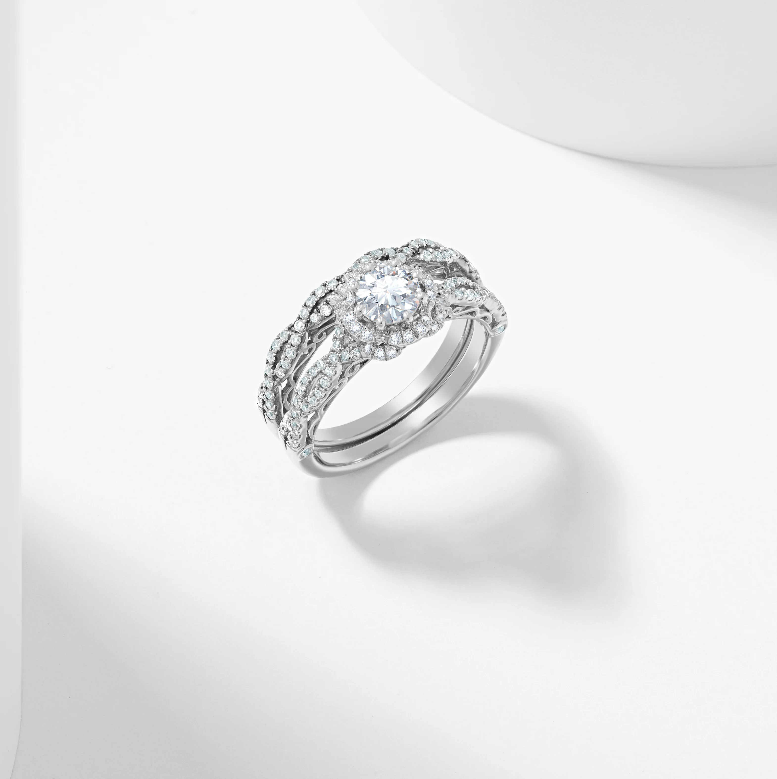 Round Brilliant Lab Grown Diamond Flower Halo Bridal Set 1.5tdw - Image 5