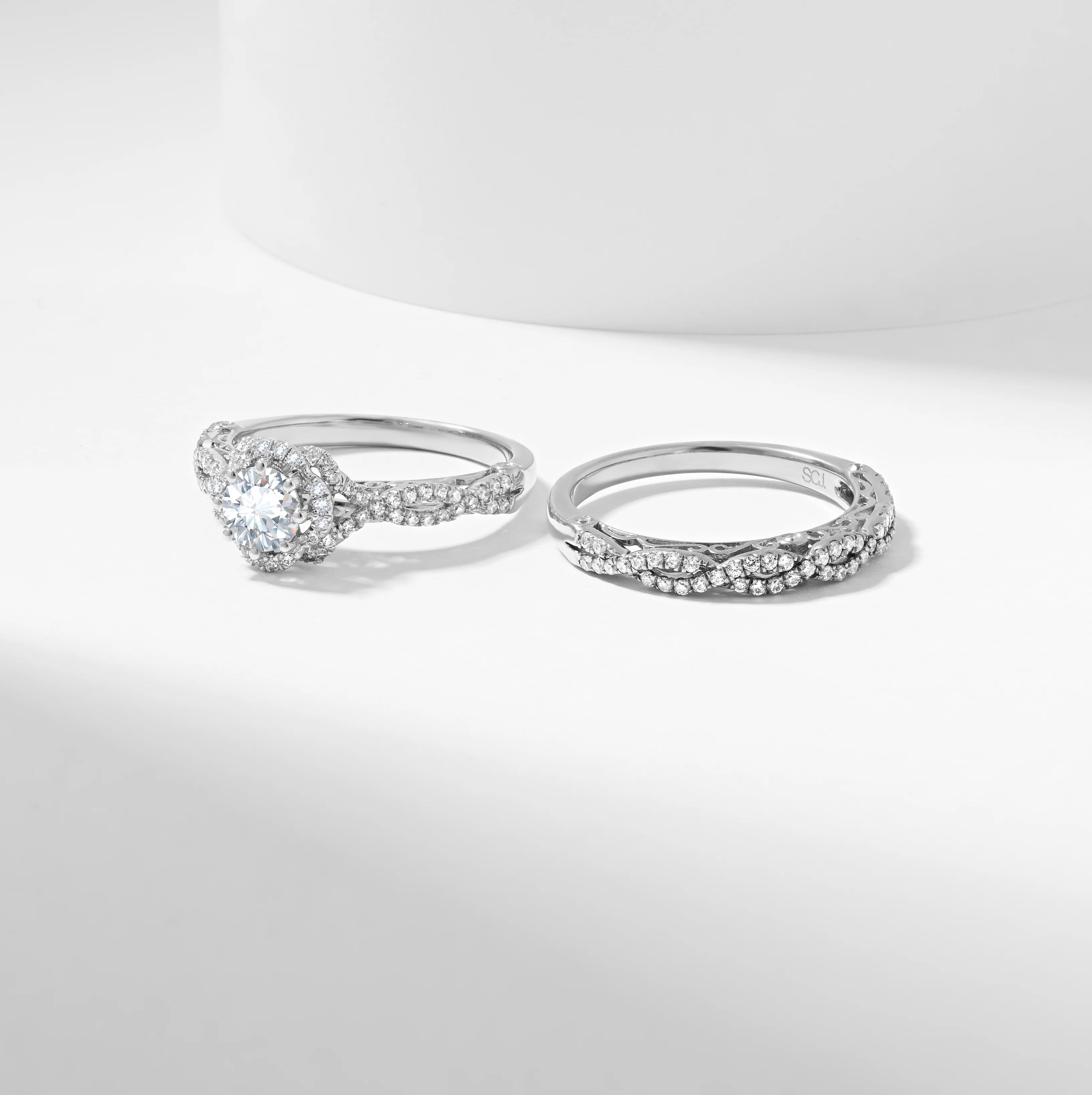 Round Brilliant Lab Grown Diamond Flower Halo Bridal Set 1.5tdw - Image 7
