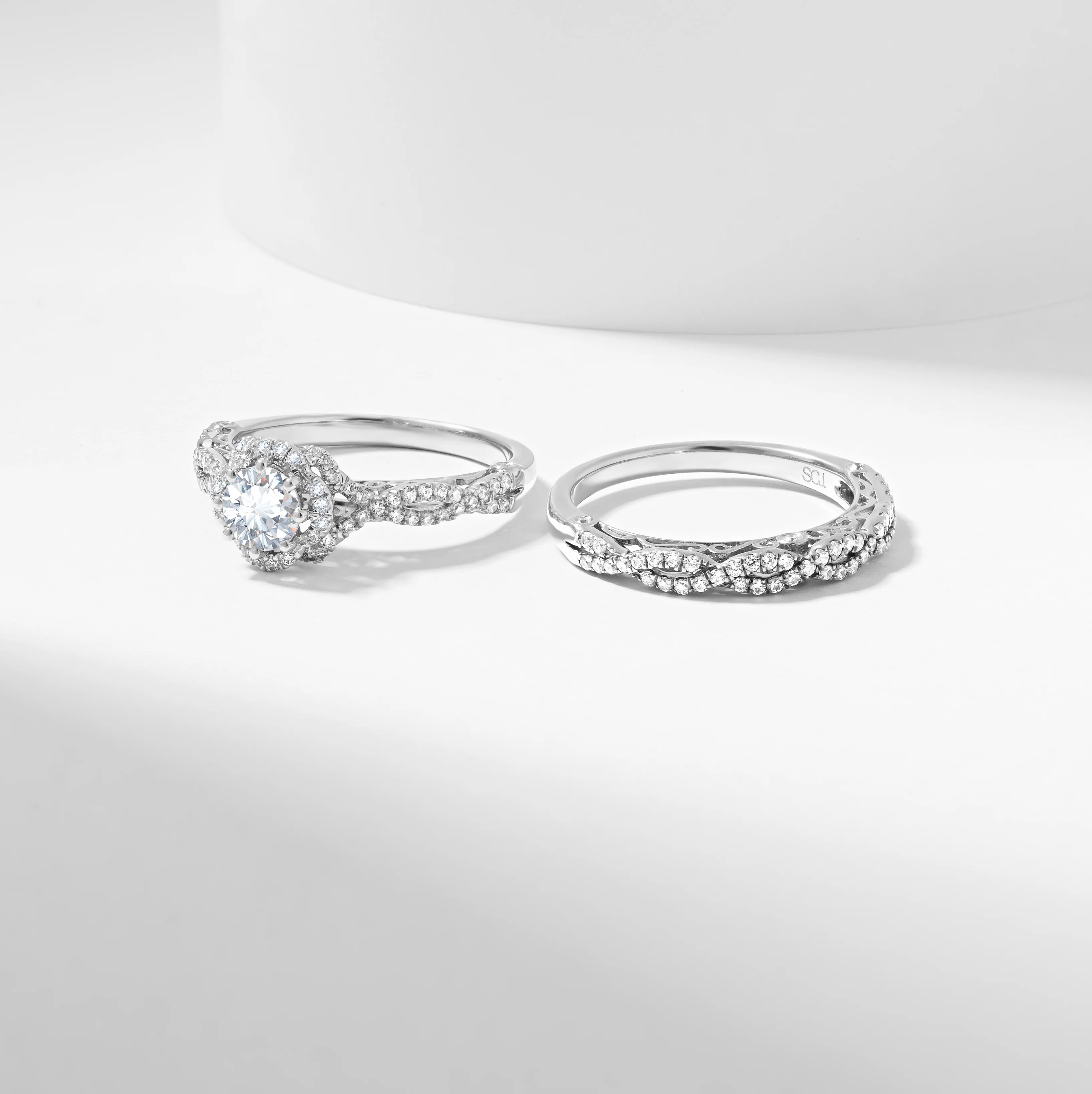 Round Brilliant Lab Grown Diamond Flower Halo Bridal Set 1.5tdw - Image 9