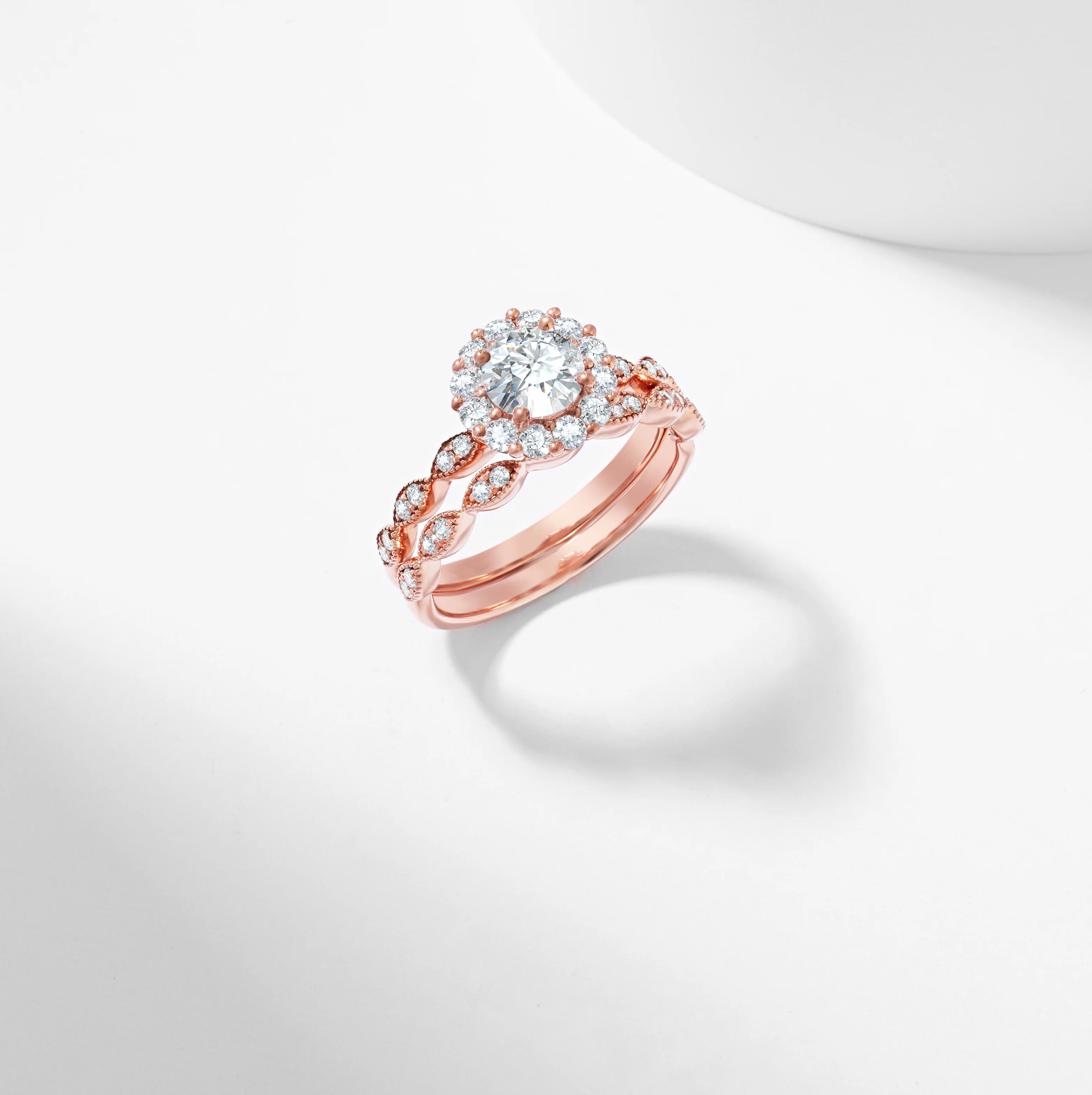 Round Brilliant Lab Grown Diamond Halo Bridal Set 1.3tdw - Image 4