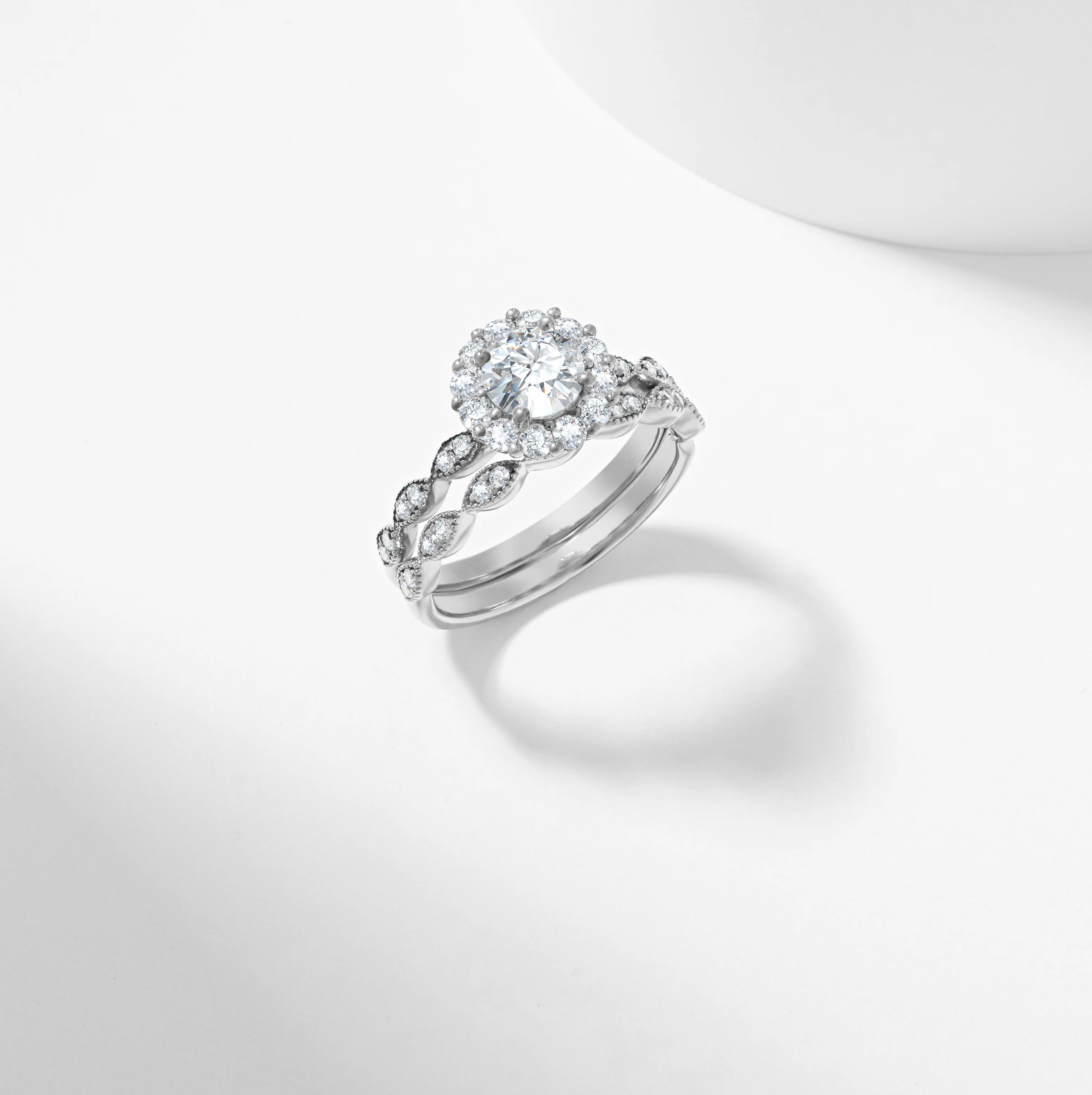 Round Brilliant Lab Grown Diamond Halo Bridal Set 1.3tdw - Image 5