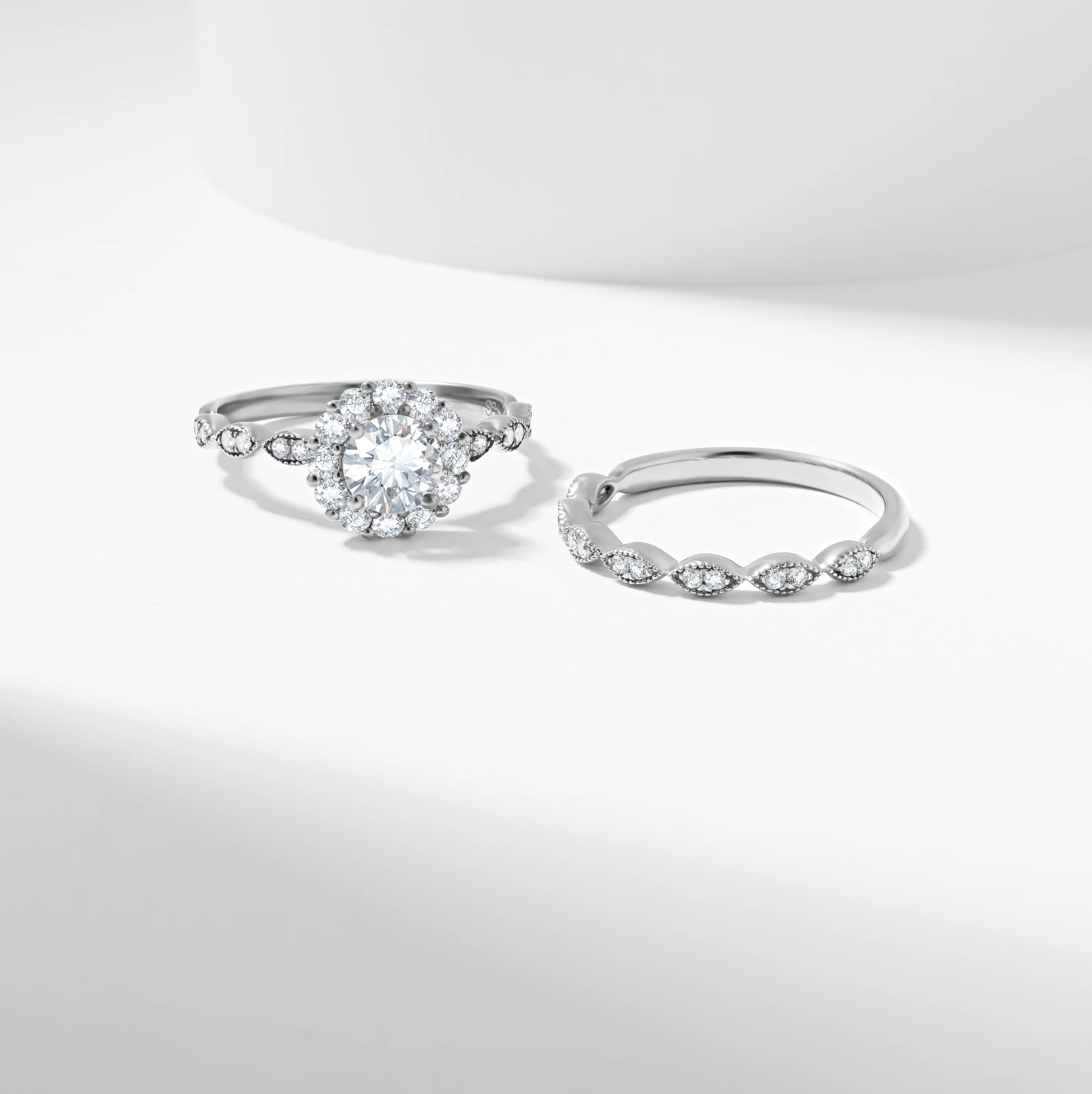 Round Brilliant Lab Grown Diamond Halo Bridal Set 1.3tdw - Image 7