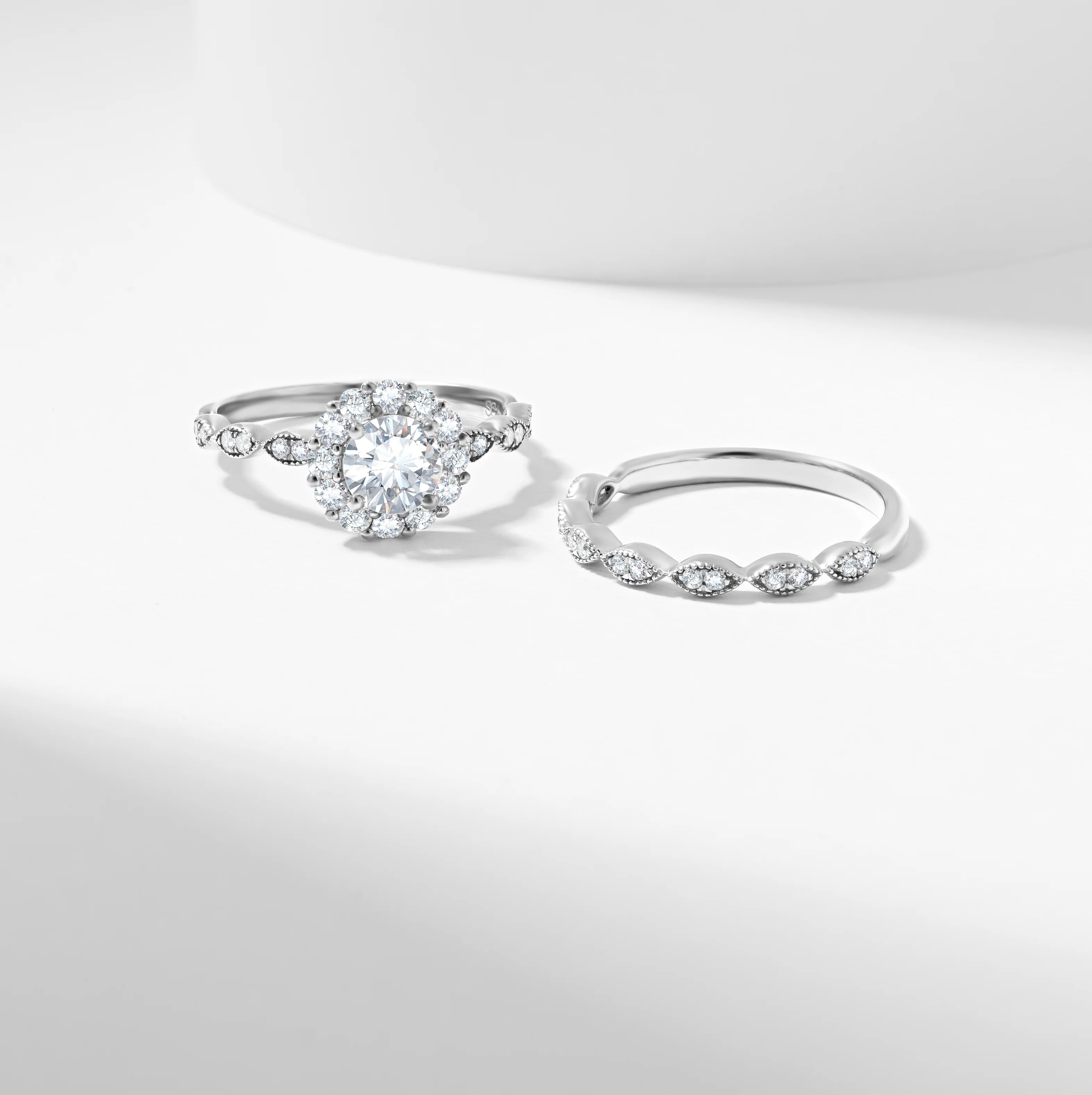 Round Brilliant Lab Grown Diamond Halo Bridal Set 1.3tdw - Image 9