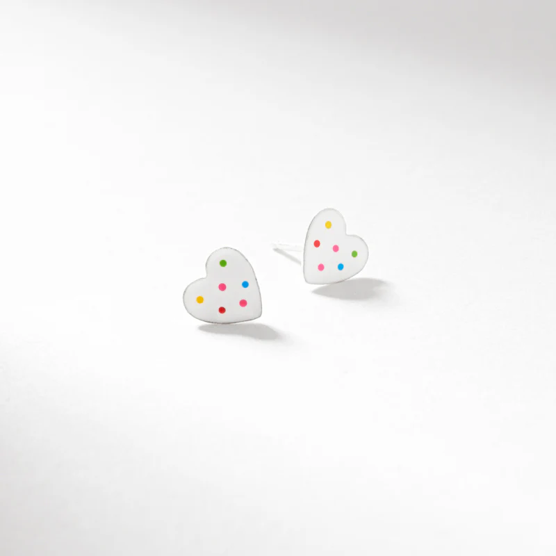 Sil polkadot enamel heart stud earrings