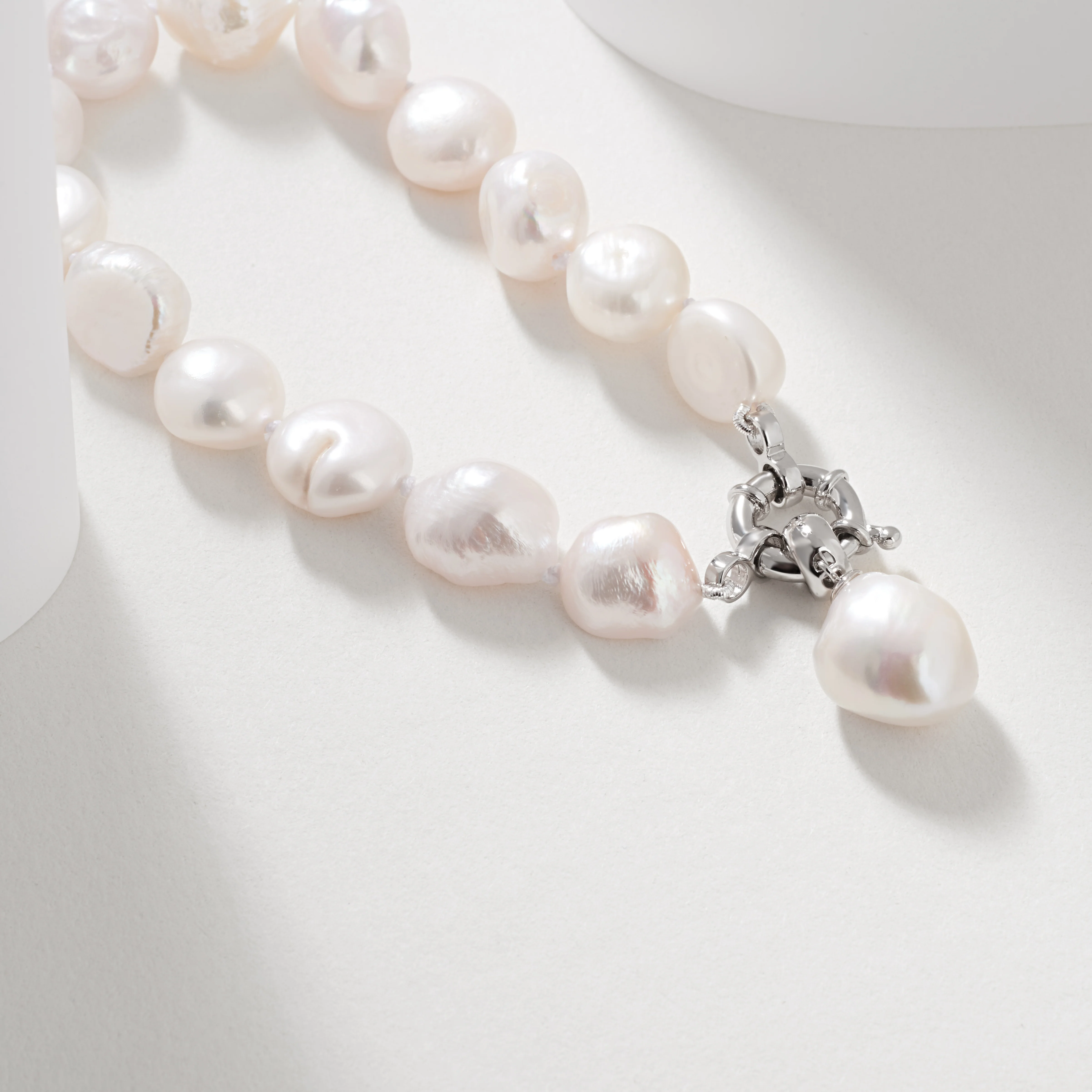 Silver Keshi Freshwater Pearl Bracelet with Bolt Ring Clasp + Charm - Image 2