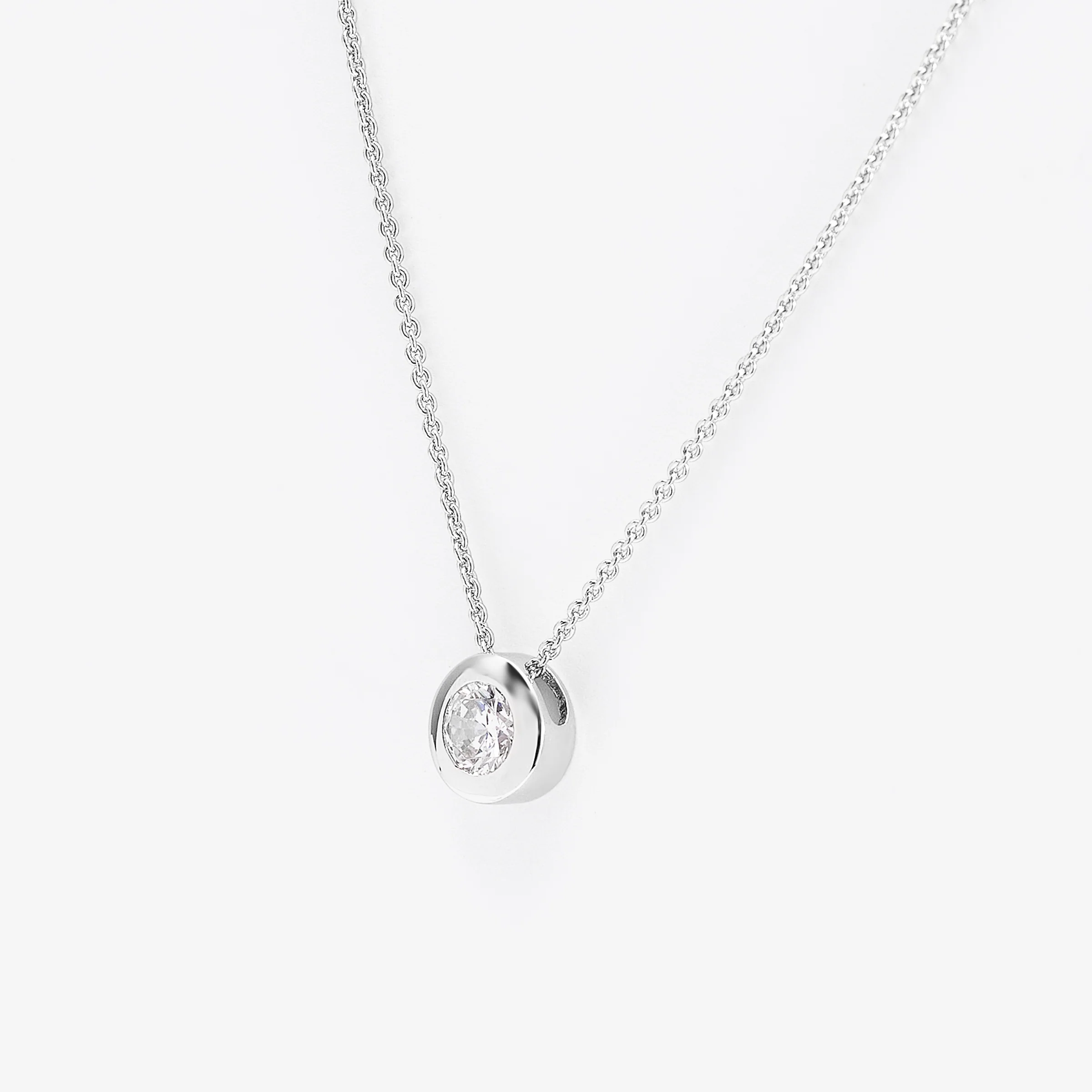Sterling Silver 8mm Bezel Set Zirconia Slider Necklace