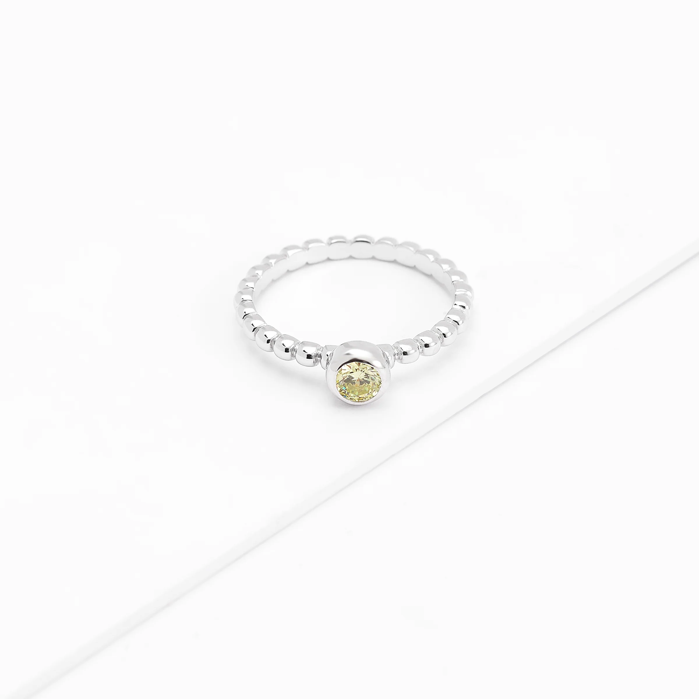 Sterling Silver Bezel Zirconia August Birthstone Beaded Ring