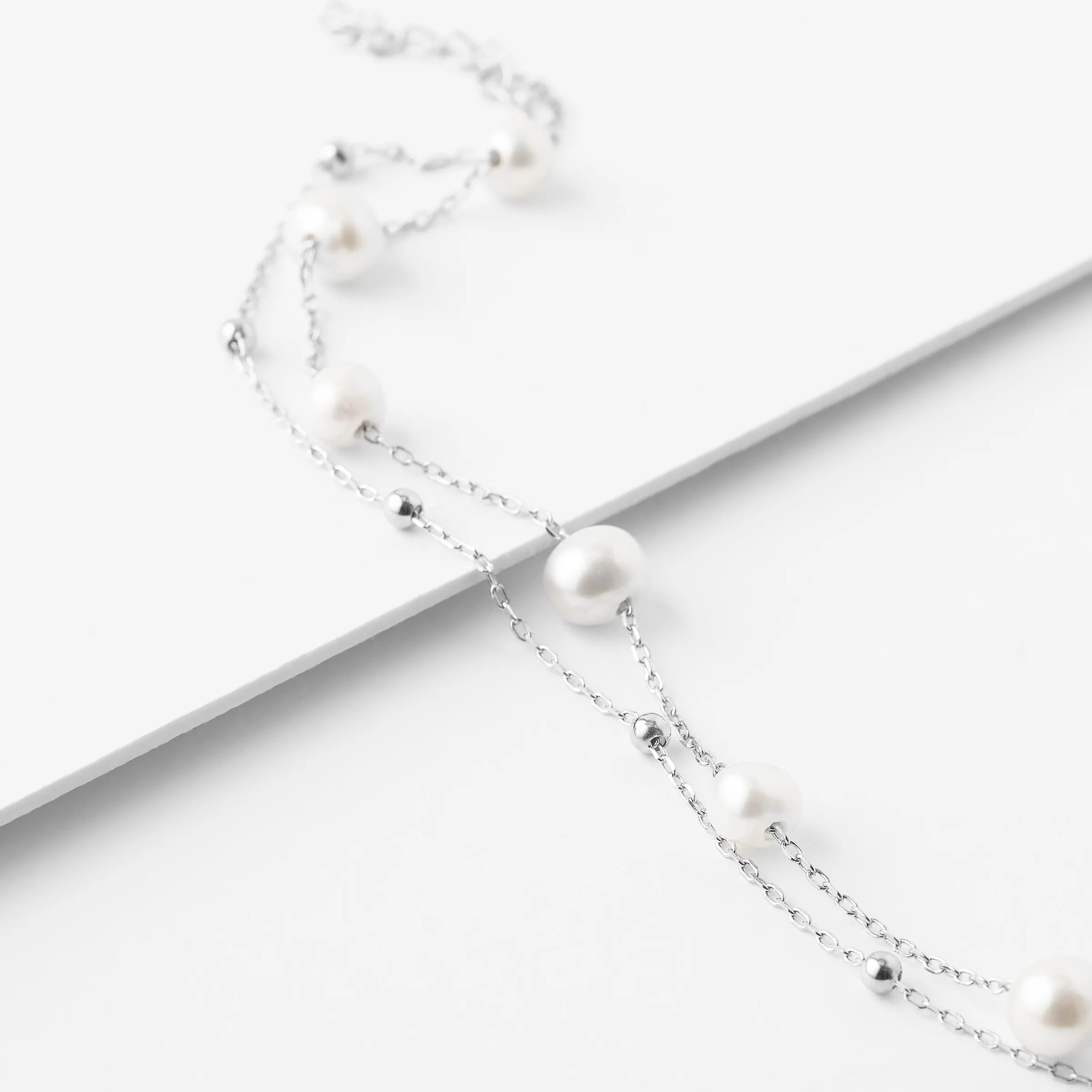 Sterling Silver Double Chain Bracelet With Freshwater Pearls - Image 2