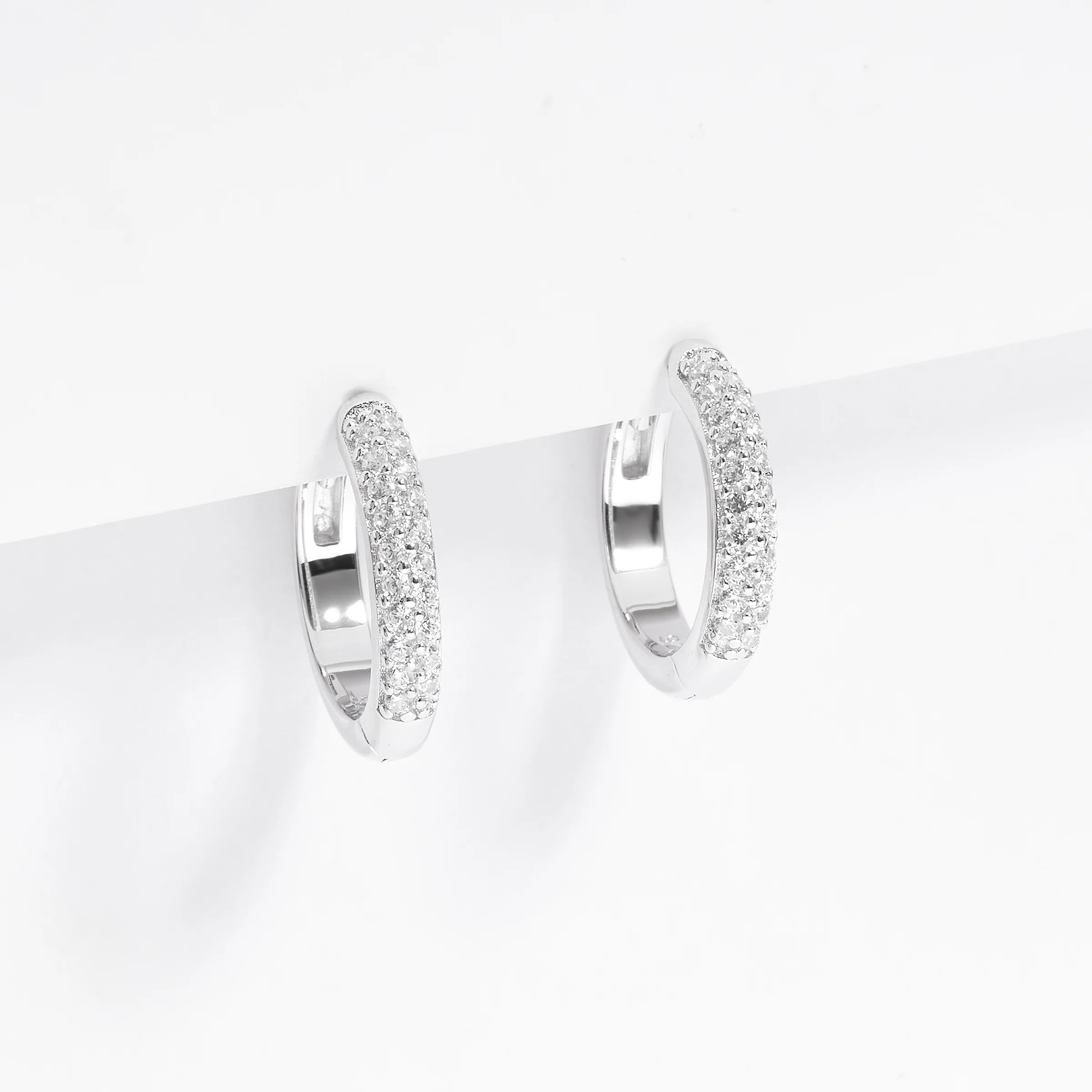 Sterling Silver Double Row Pave Zirconia Huggie Earrings - Image 2
