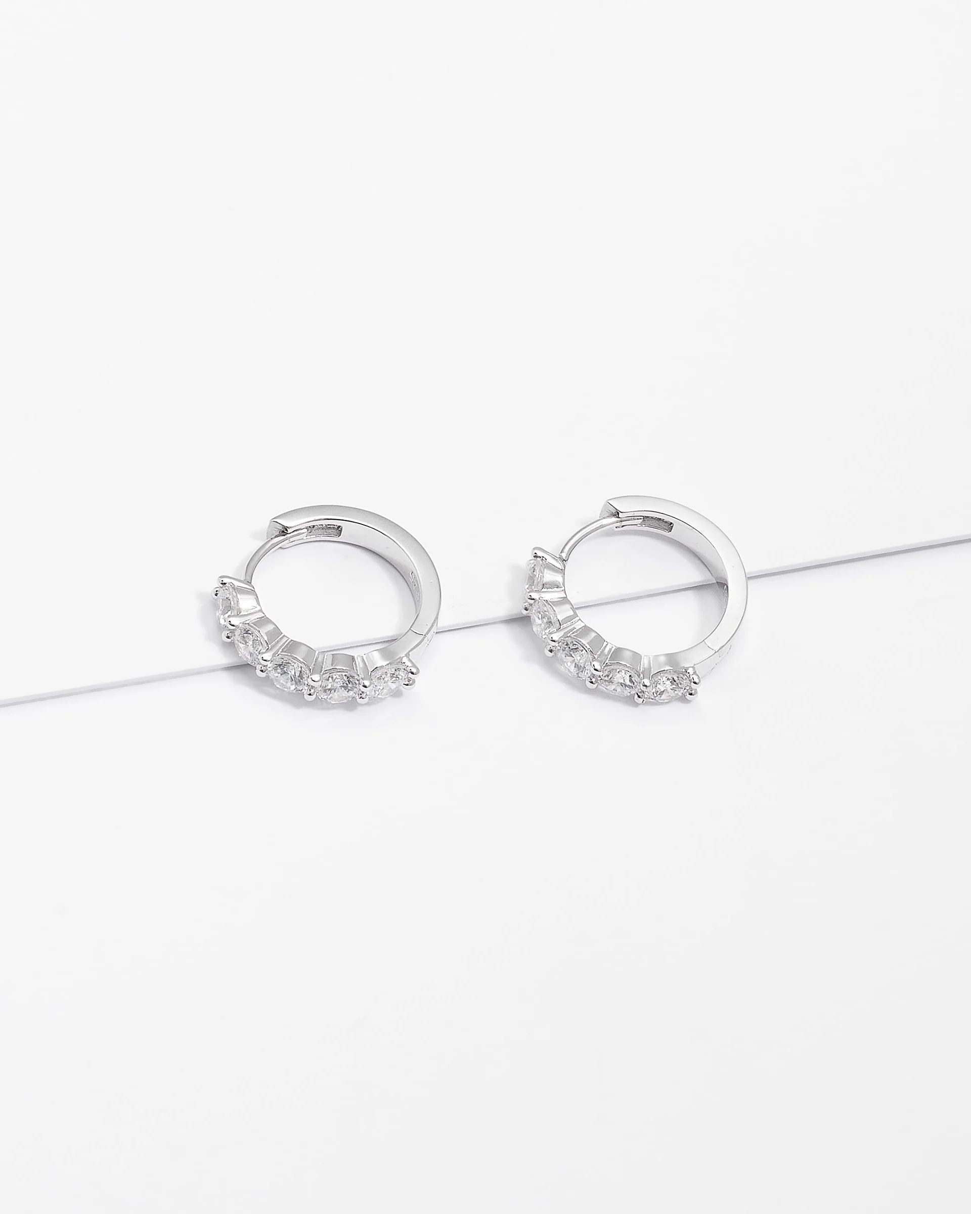 Sterling Silver Zirconia Claw Set Huggie Earrings 17mm