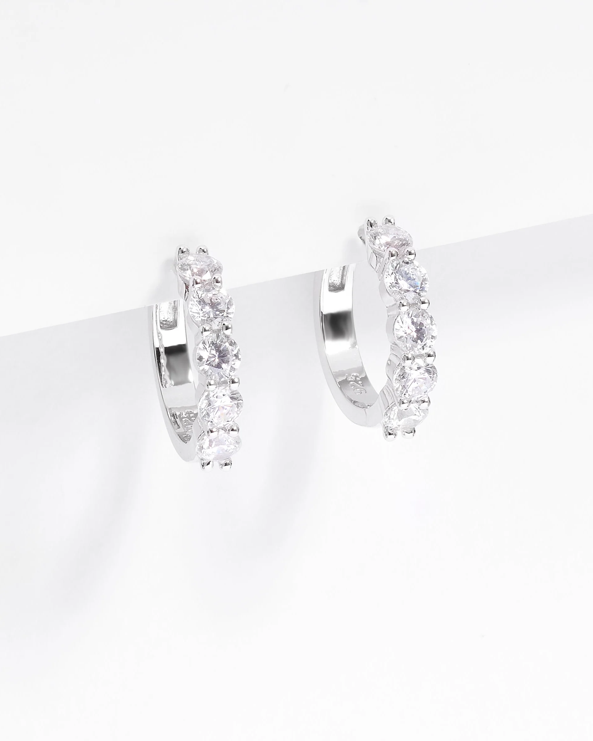 Sterling Silver Zirconia Claw Set Huggie Earrings 17mm - Image 2