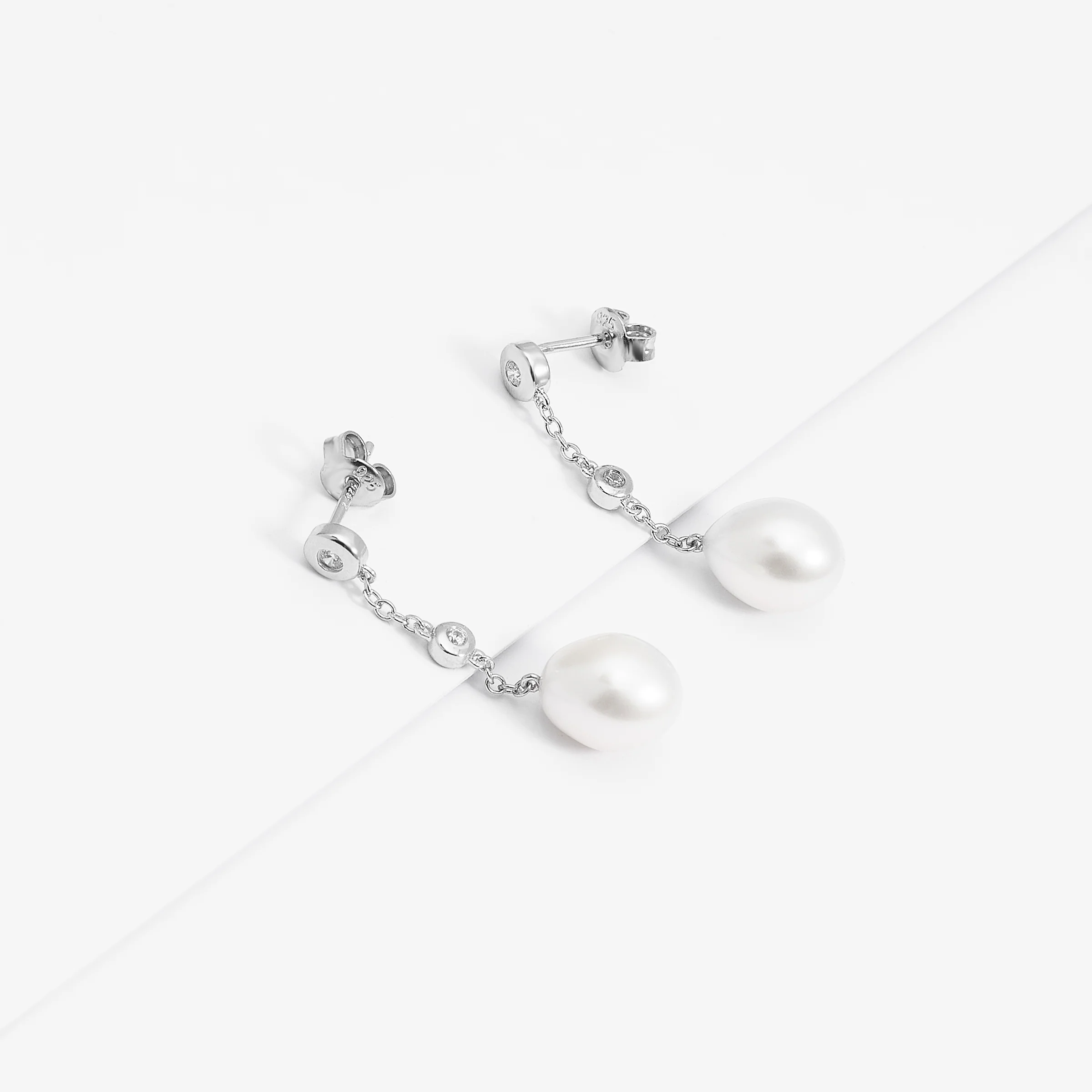Sterling Silver Freshwater Pearl And Zirconia Stud Earrings