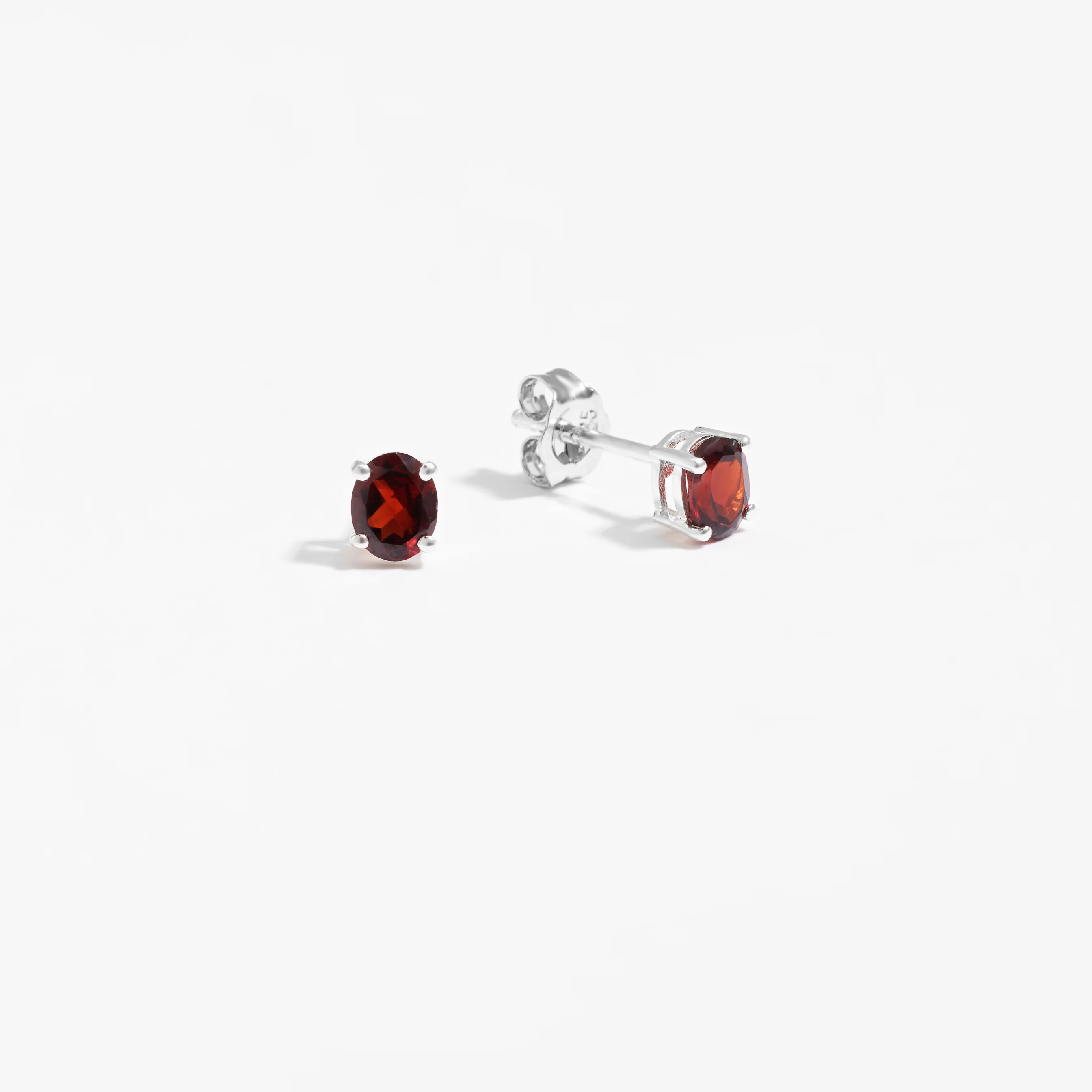 Sterling Silver Garnet Oval January Birthstone Stud Earrings - Image 2