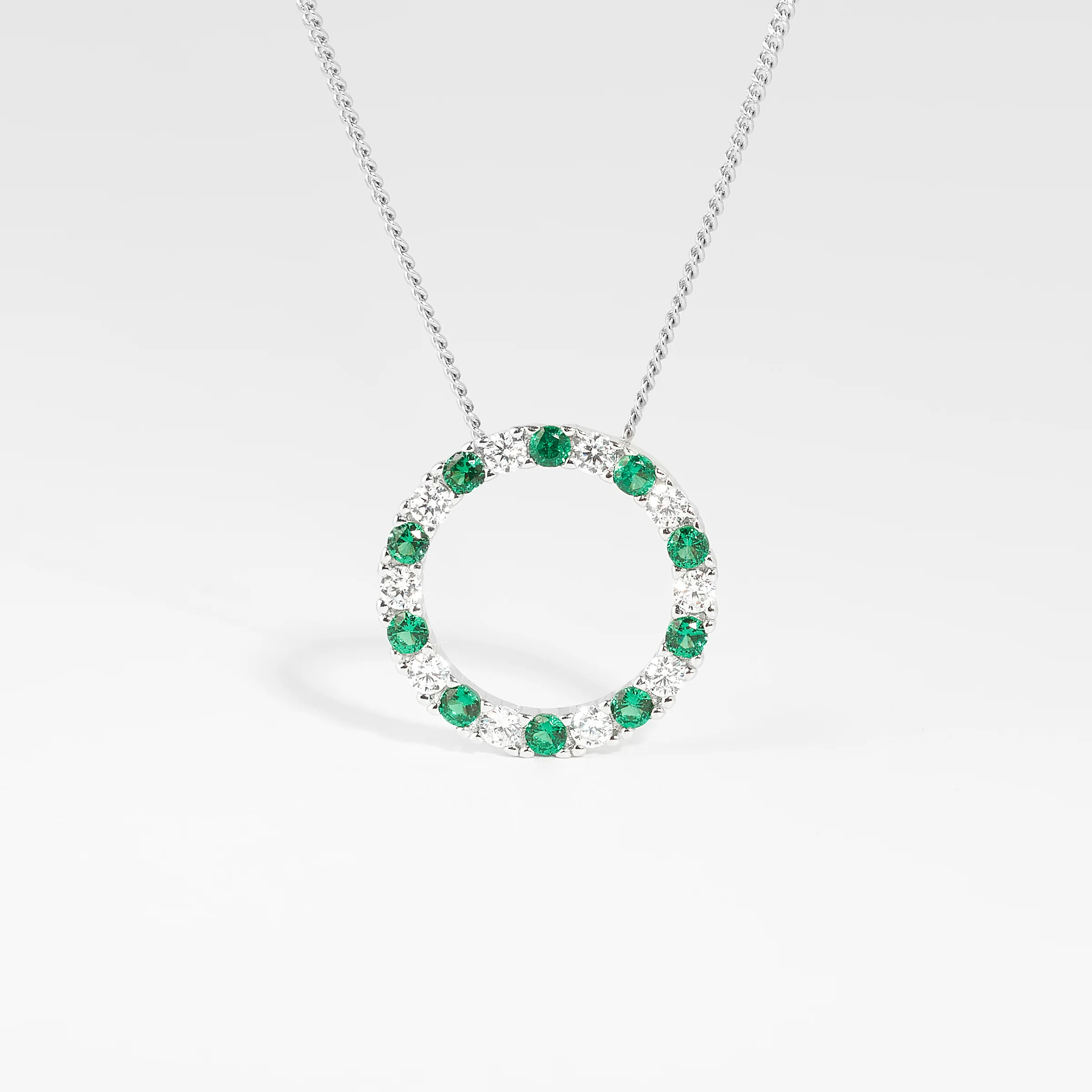 Sterling Silver Green And White Zirconia Circle Pendant