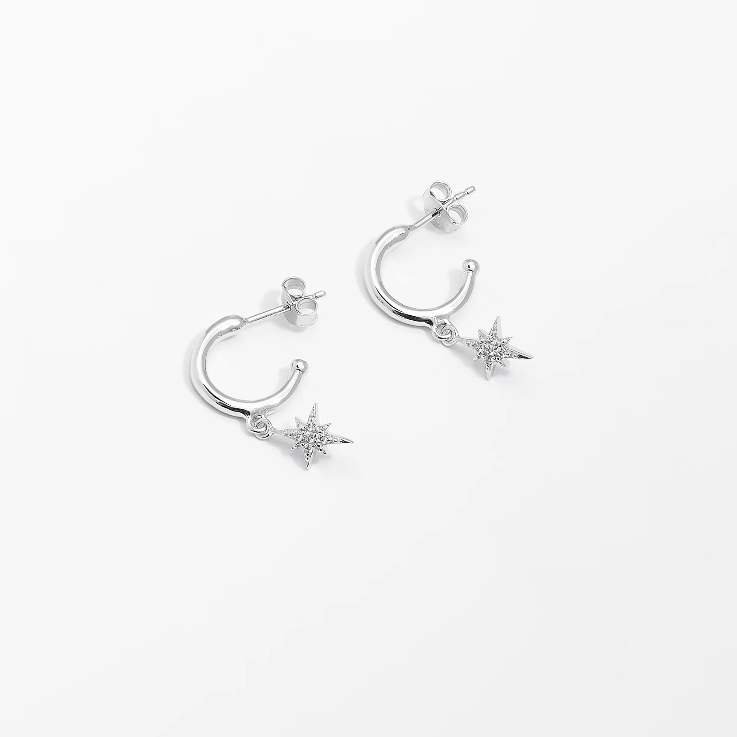 Sterling Silver Half Hoop Earrings With Zirconia Star Drop