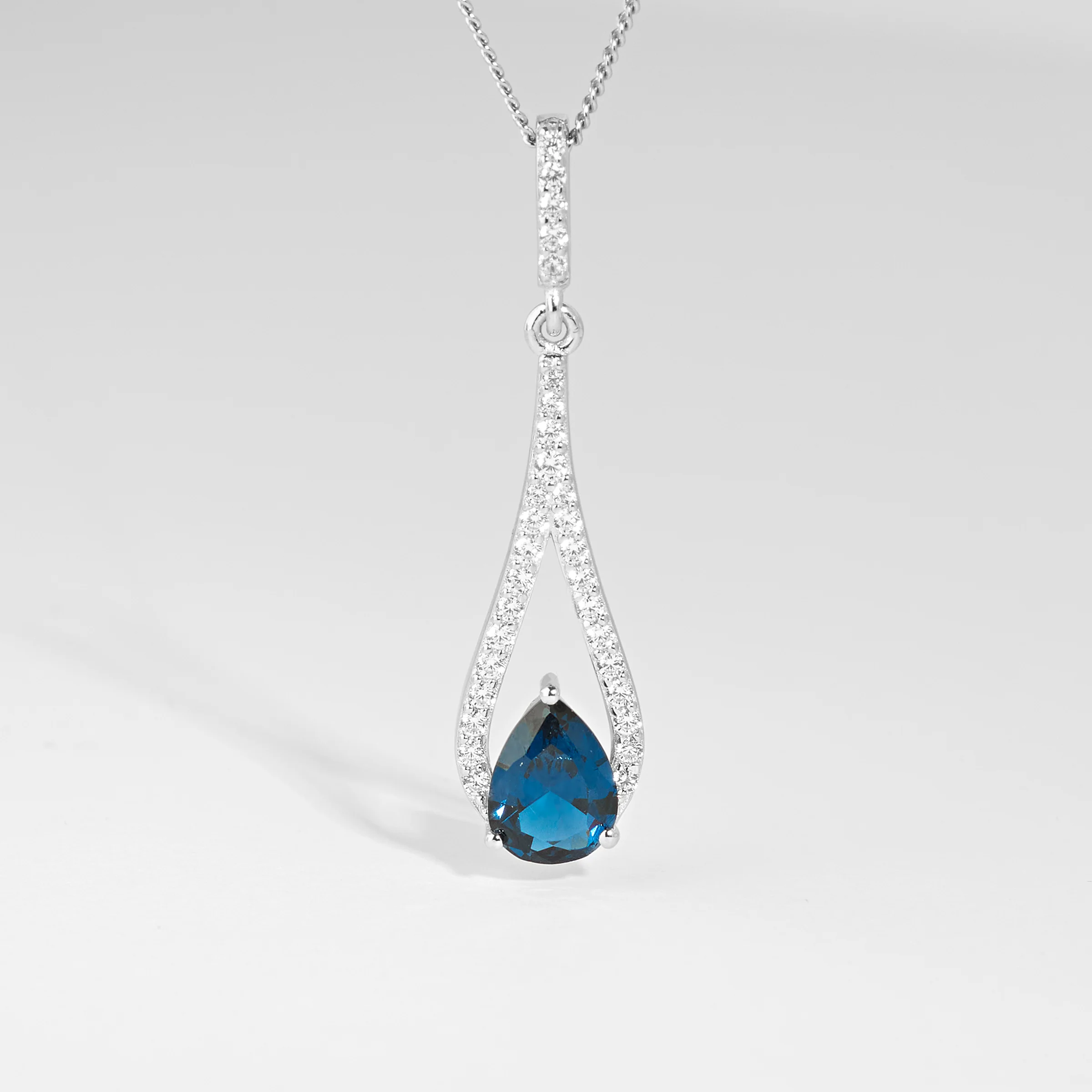 Sterling Silver London Blue Pear Teardrop Zirconia Pendant