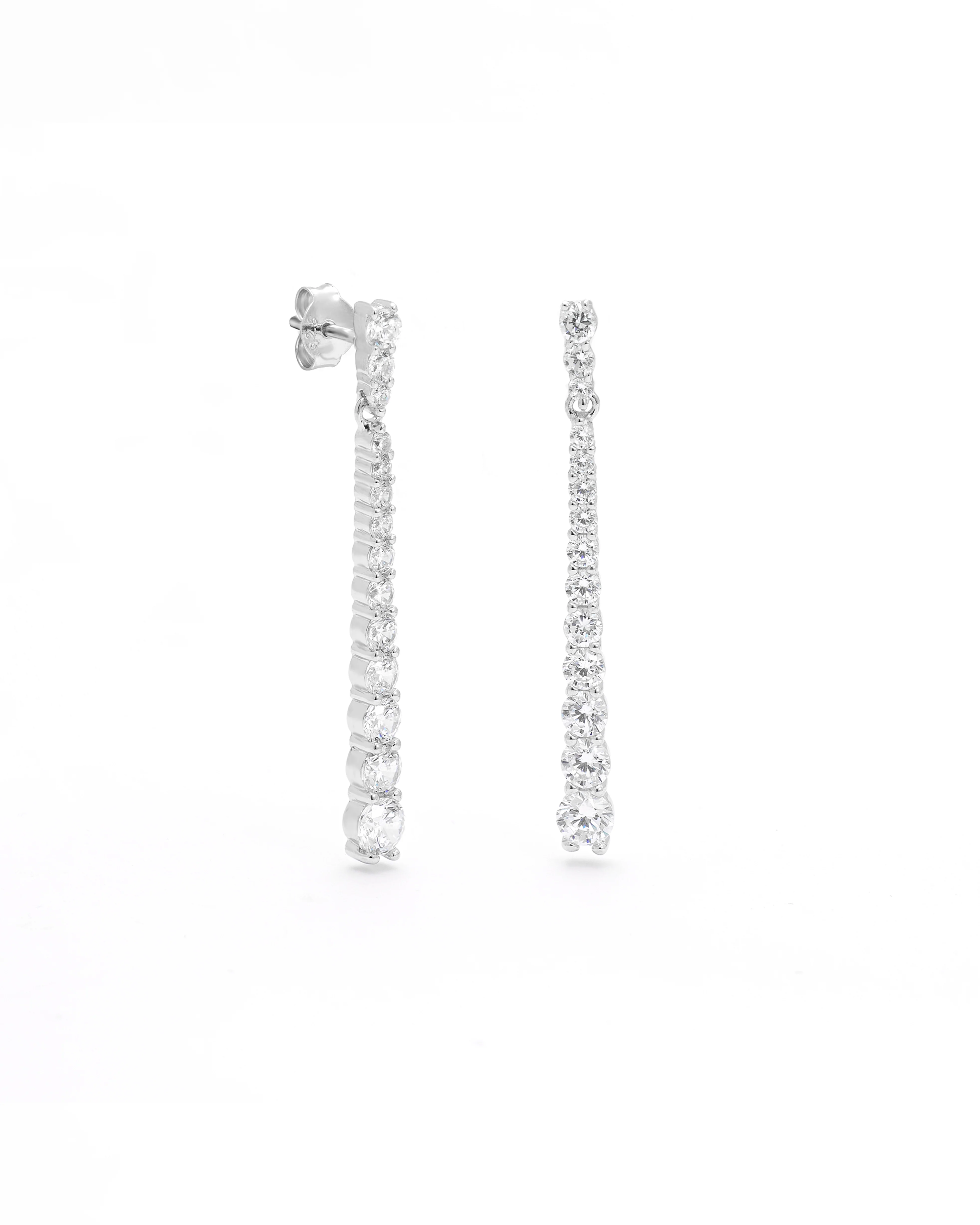 Sterling Silver Long Graduating Zirconia Drop Stud Earrings