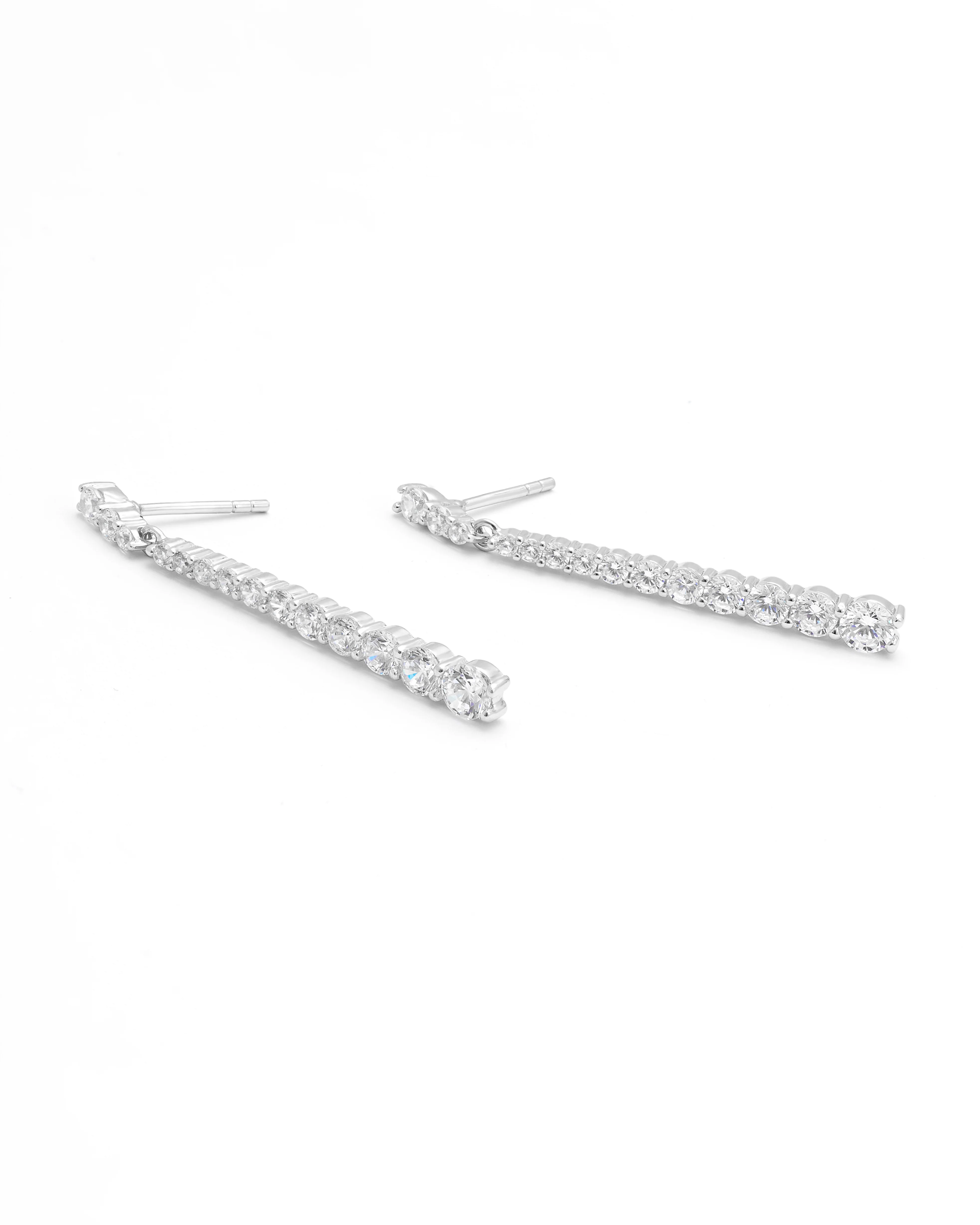 Sterling Silver Long Graduating Zirconia Drop Stud Earrings - Image 2