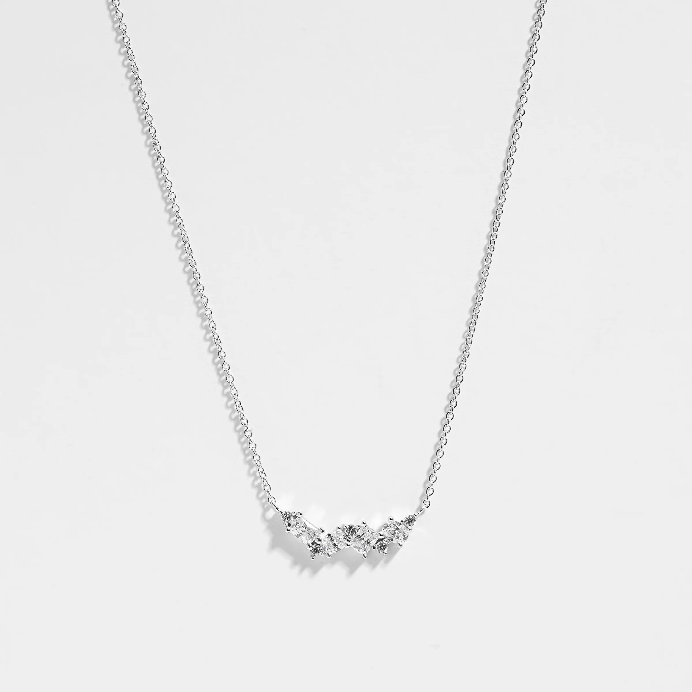 Sterling Silver Multi Shape Zirconia Cluster necklace 45cm