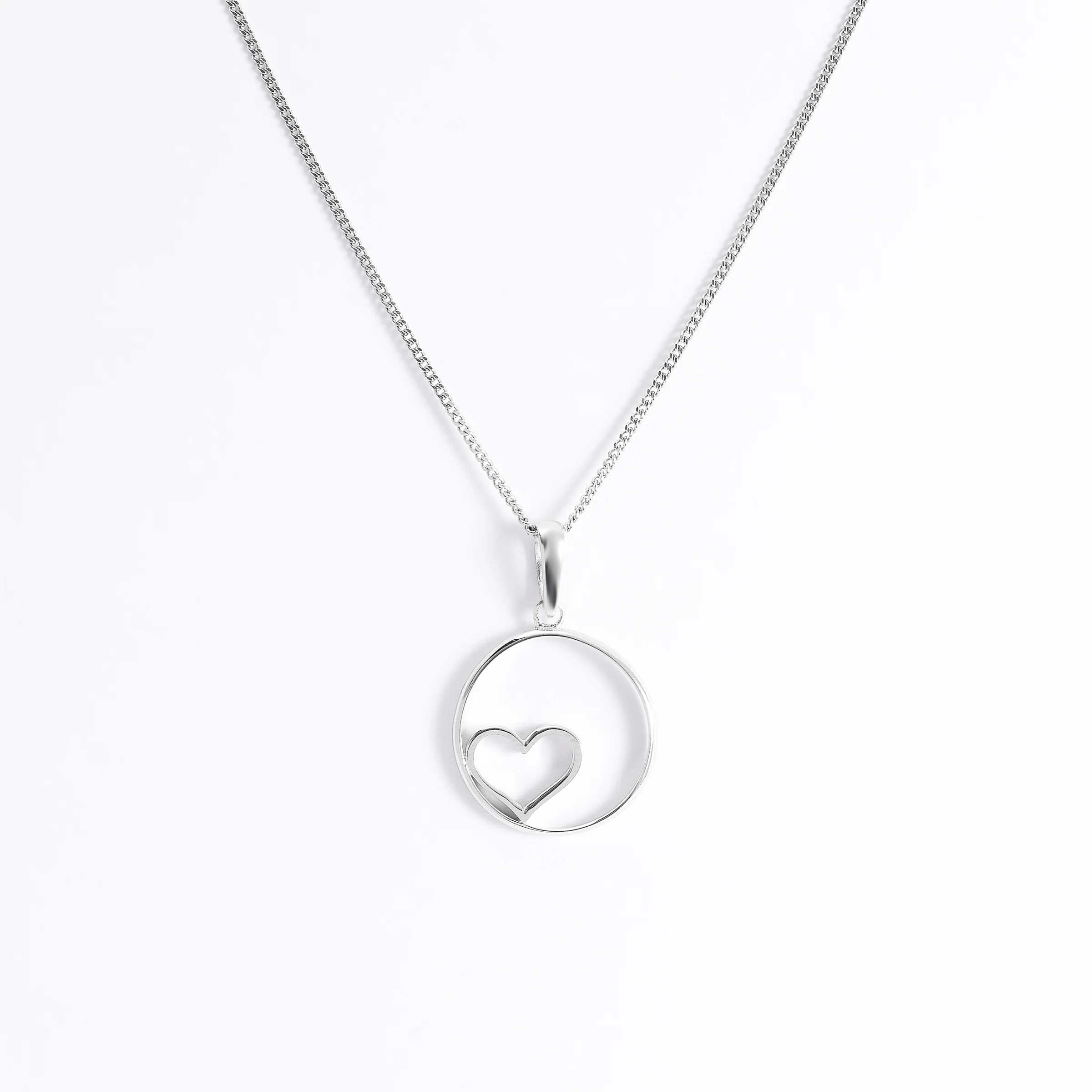 Sterling Silver Open Circle With Heart Pendant