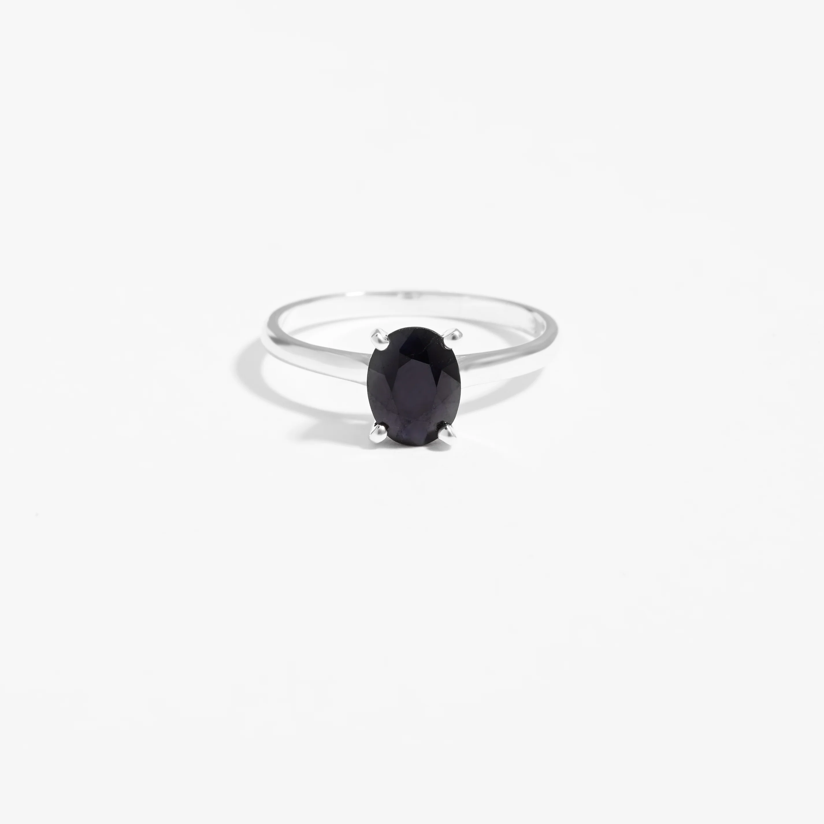 Sterling Silver Oval Black Sapphire September Birthstone Ring