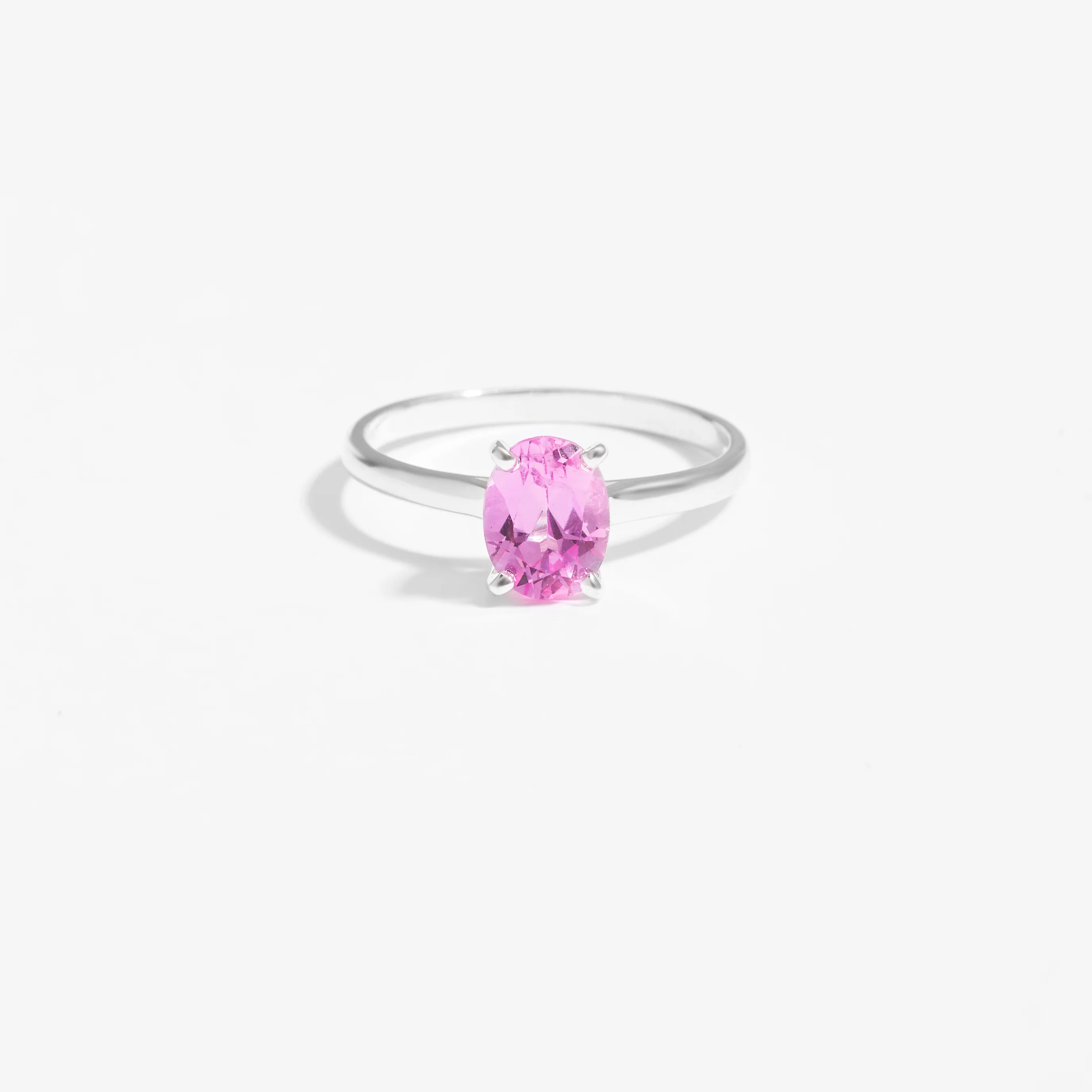 Sterling Silver Oval Created Pink Sapphire October Birthstone Ring