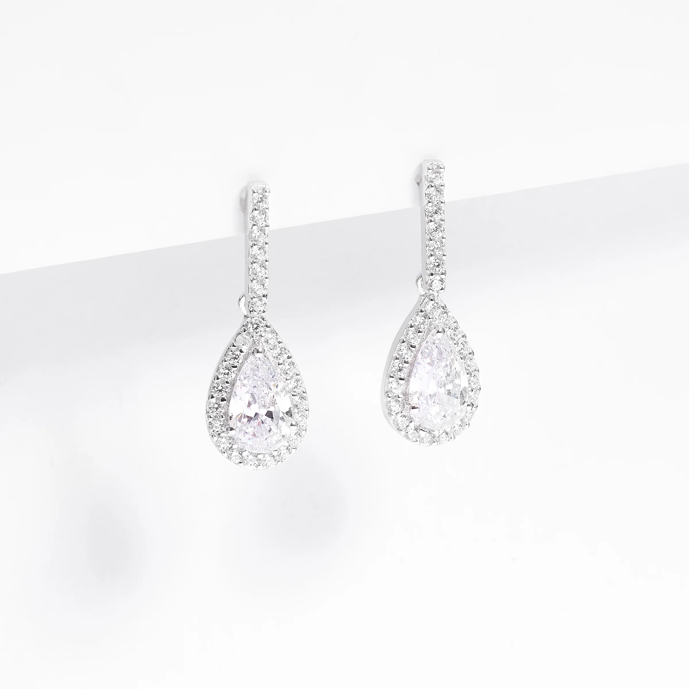 Sterling Silver Pear Zirconia Halo Earrings