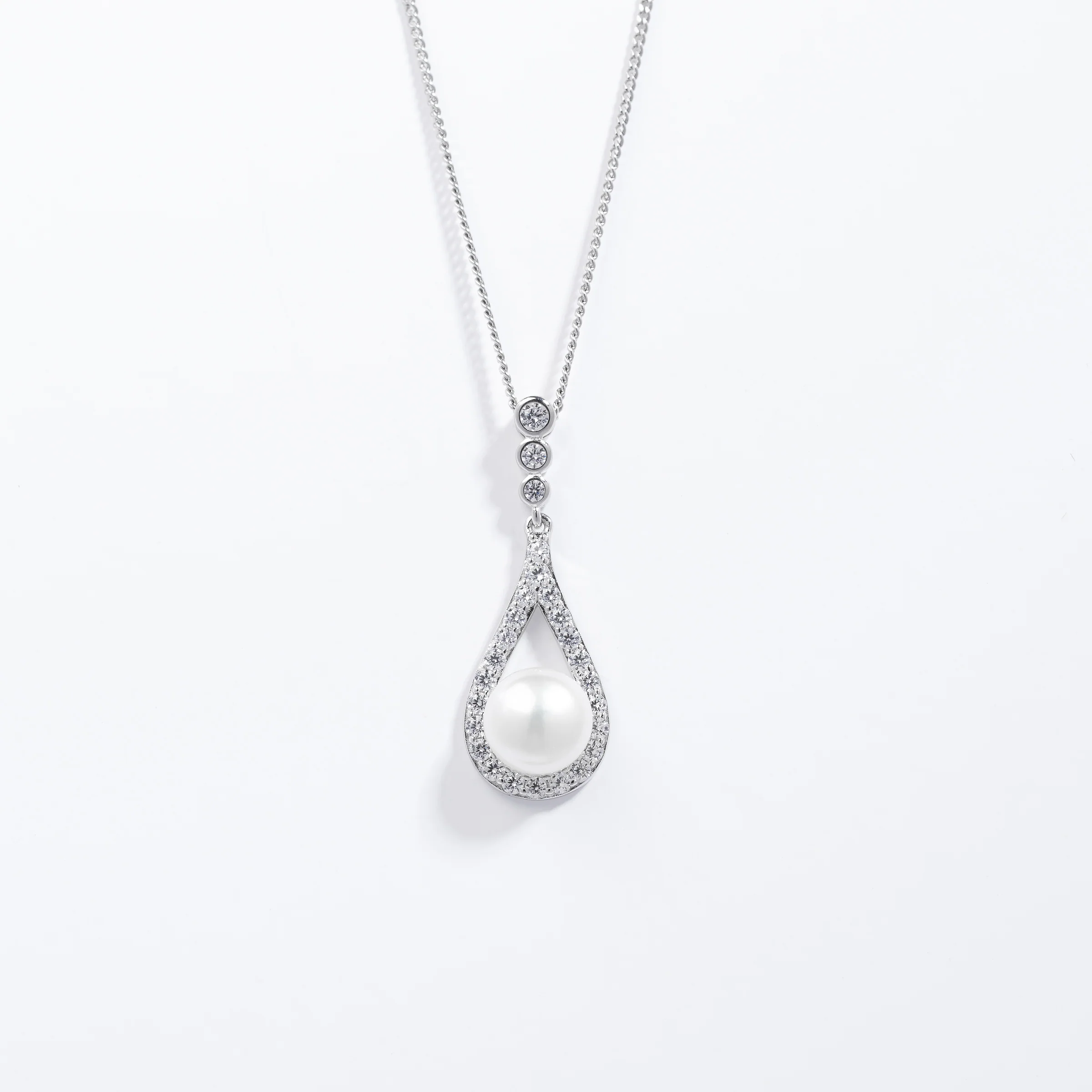 Sterling Silver Pearl Zirconia Teardrop Pendant