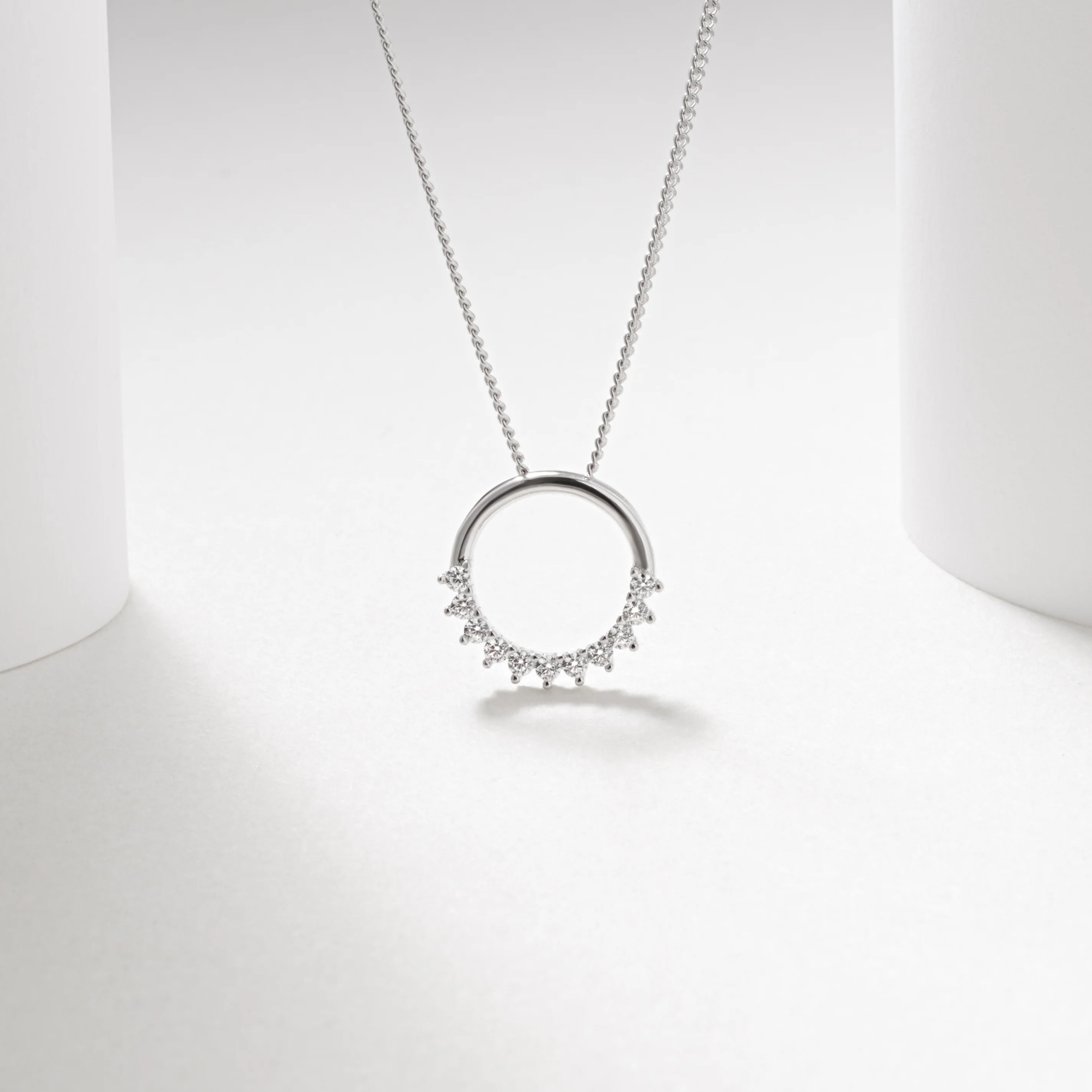 Sterling Silver Petite Zirconia Open Circle Slider Pendant With Chain 12.5mm