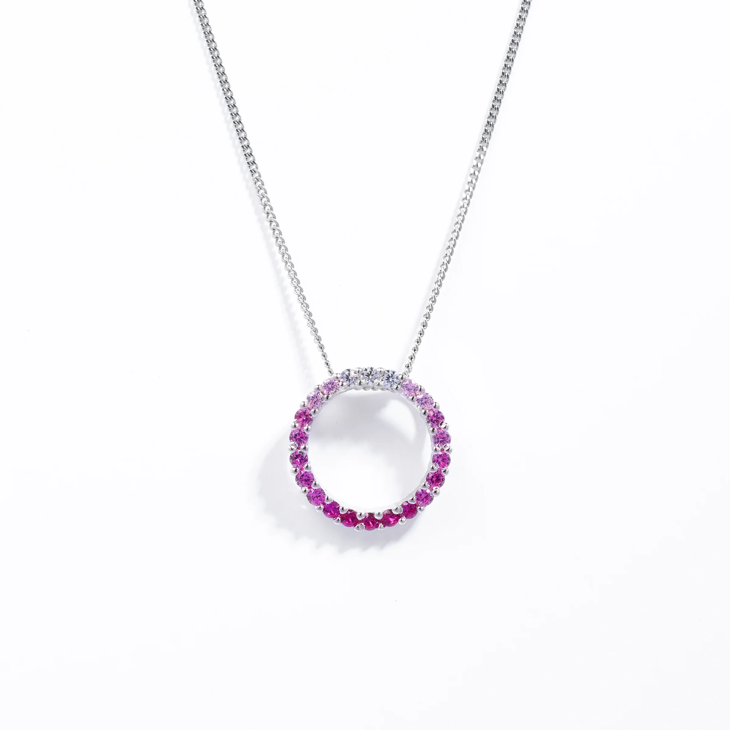 Sterling Silver Pink Ombre Zirconia Open Circle pendant