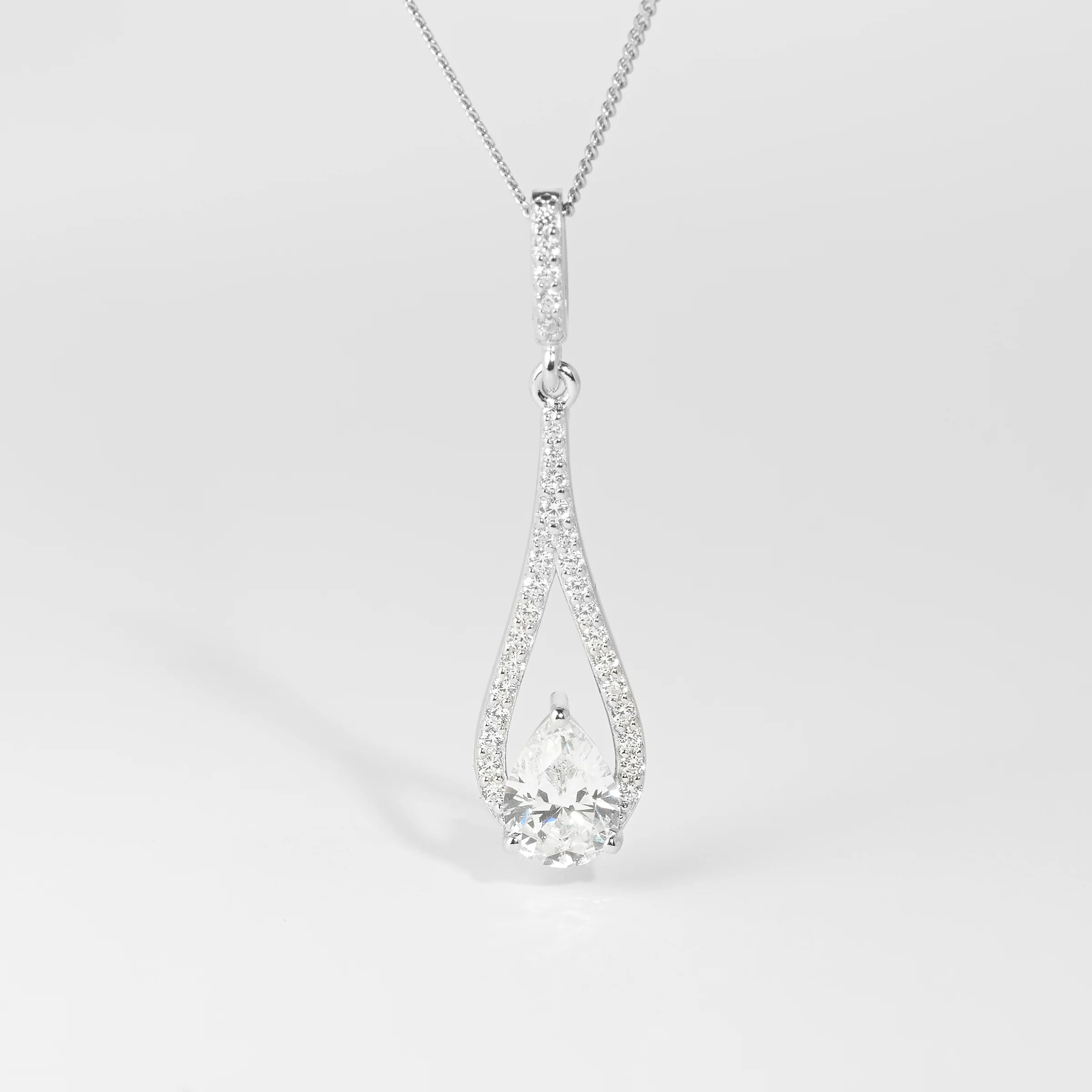 Sterling Silver Teardrop Pear Zirconia Pendant