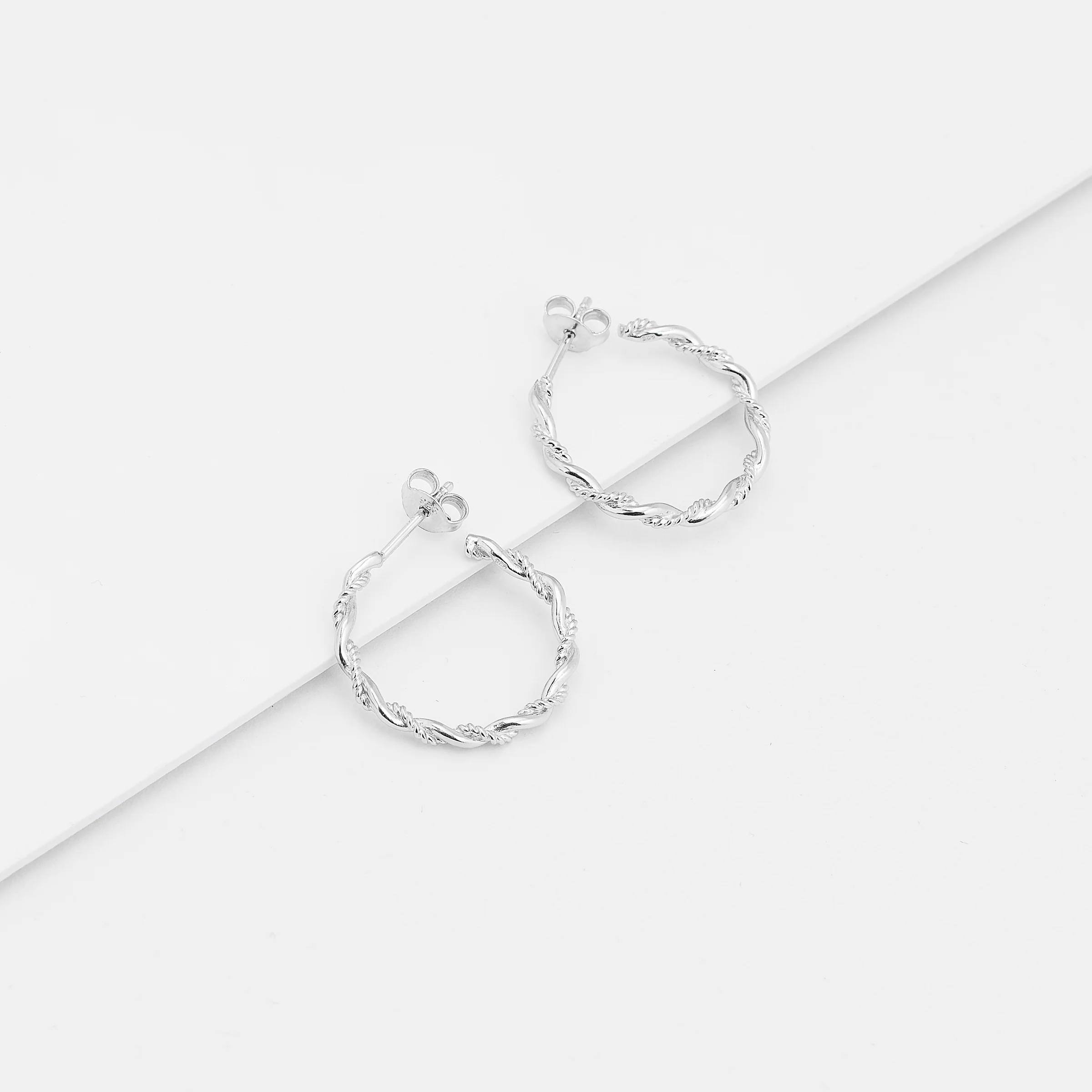 Sterling Silver Twist Hoop With Stud Post Earrings 20mm