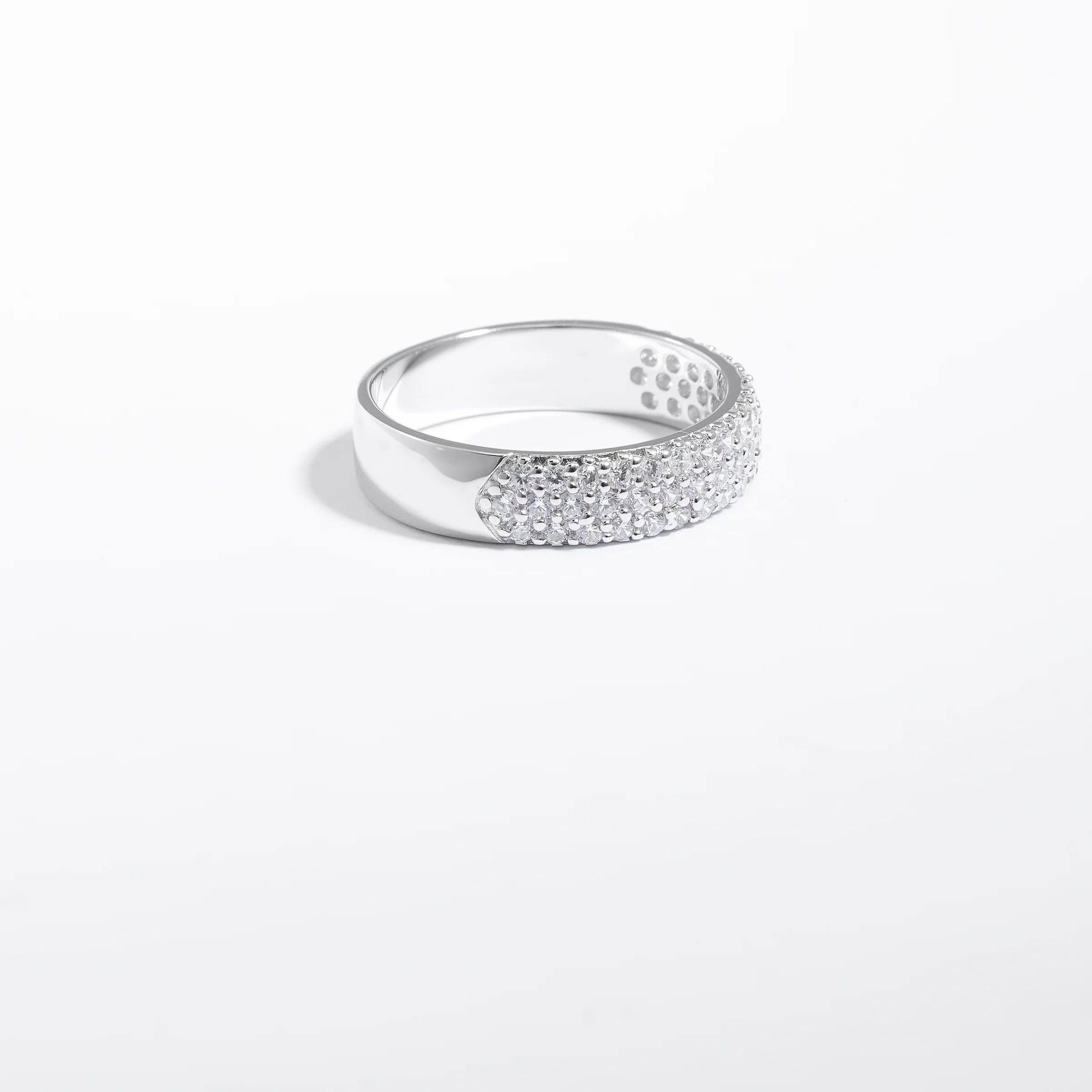 Sterling Silver Zirconia 3 Row Pave Ring