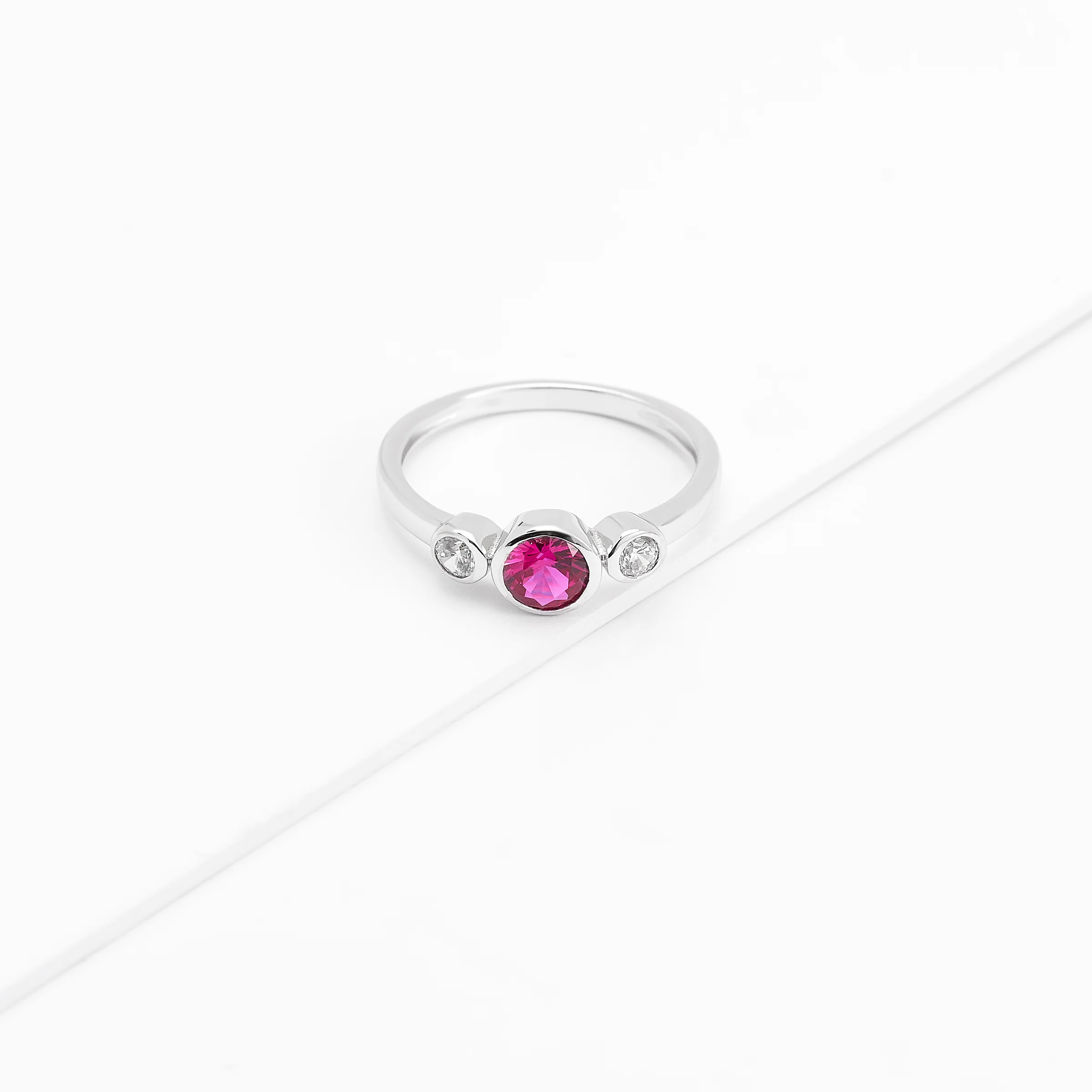 Sterling Silver Zirconia Bezel July Birthstone Ring
