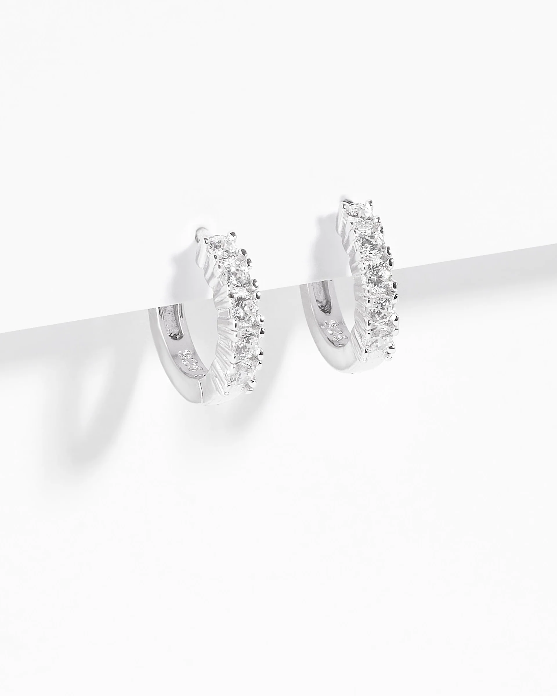 Sterling Silver Zirconia Claw Set Huggie Earrings 10mm
