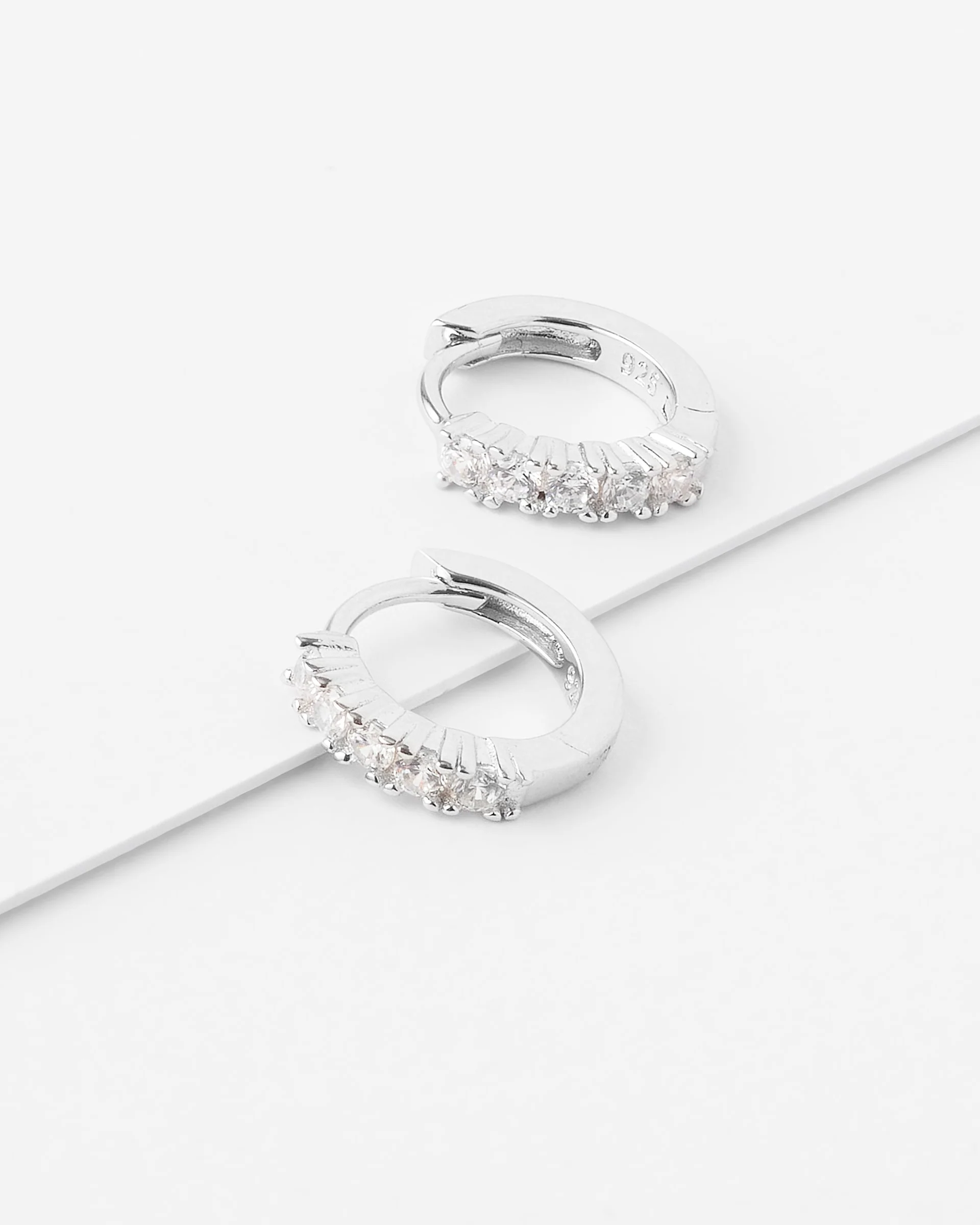 Sterling Silver Zirconia Claw Set Huggie Earrings 10mm - Image 2