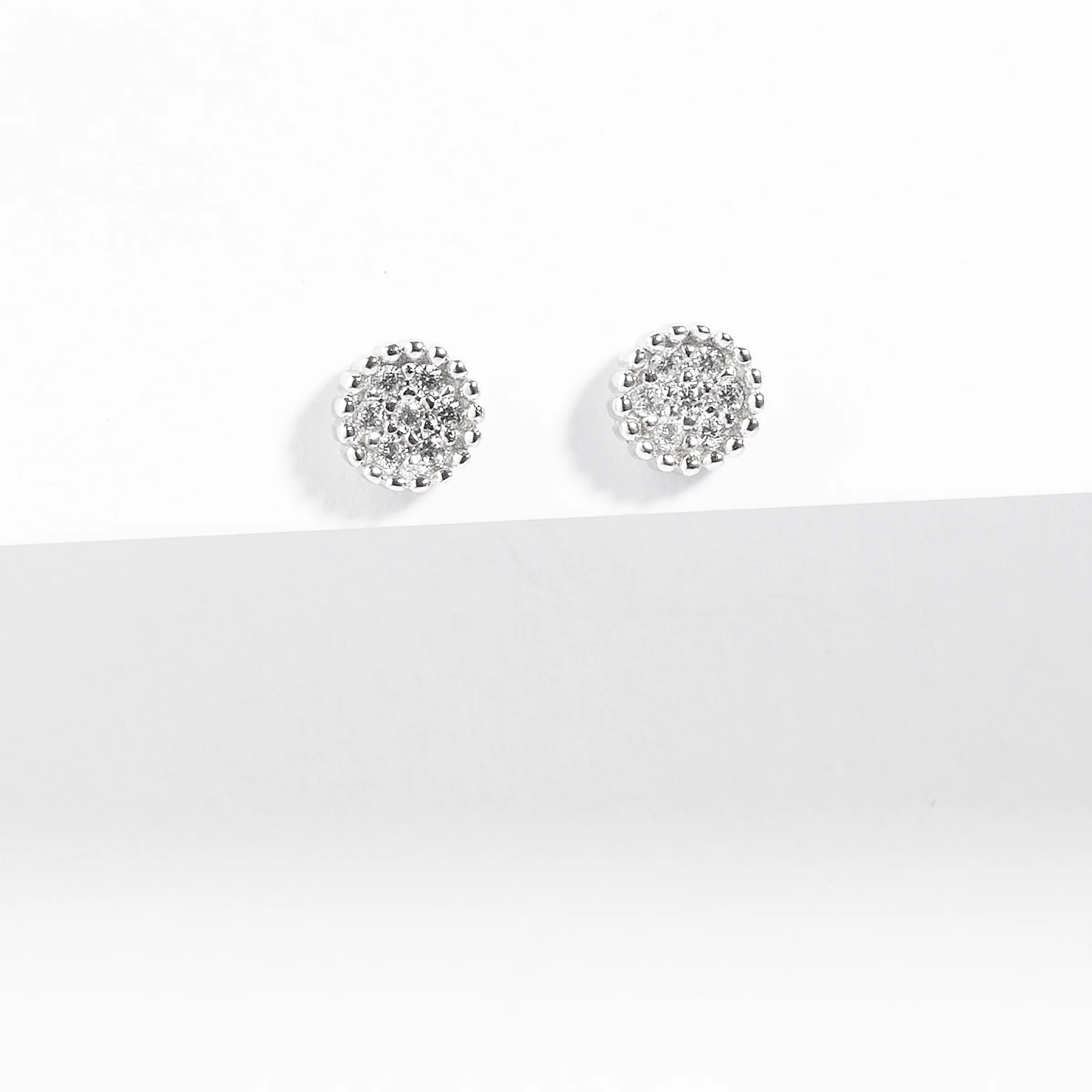 Sterling Silver Zirconia Cluster Crown Set Stud Earrings